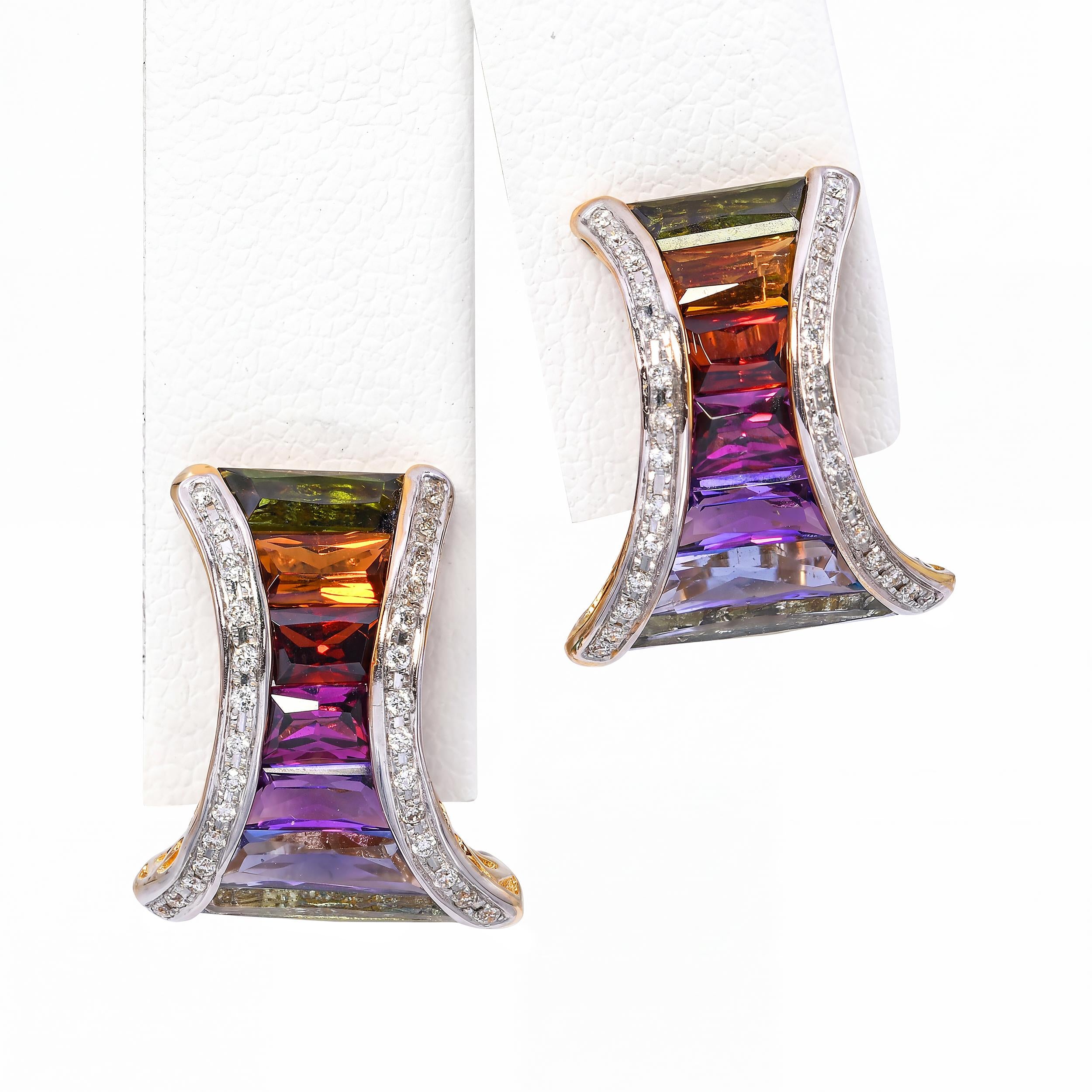 Bellari 18k Yellow Gold 4.85tcw Multi-Gemstone and Diamond Earrings