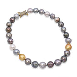 15mm Multi Color South Sea Pearl Necklace with 14k Yellow Gold & Diamond Clasp