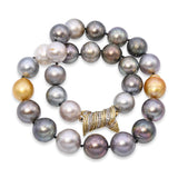 15mm Multi Color South Sea Pearl Necklace with 14k Yellow Gold & Diamond Clasp