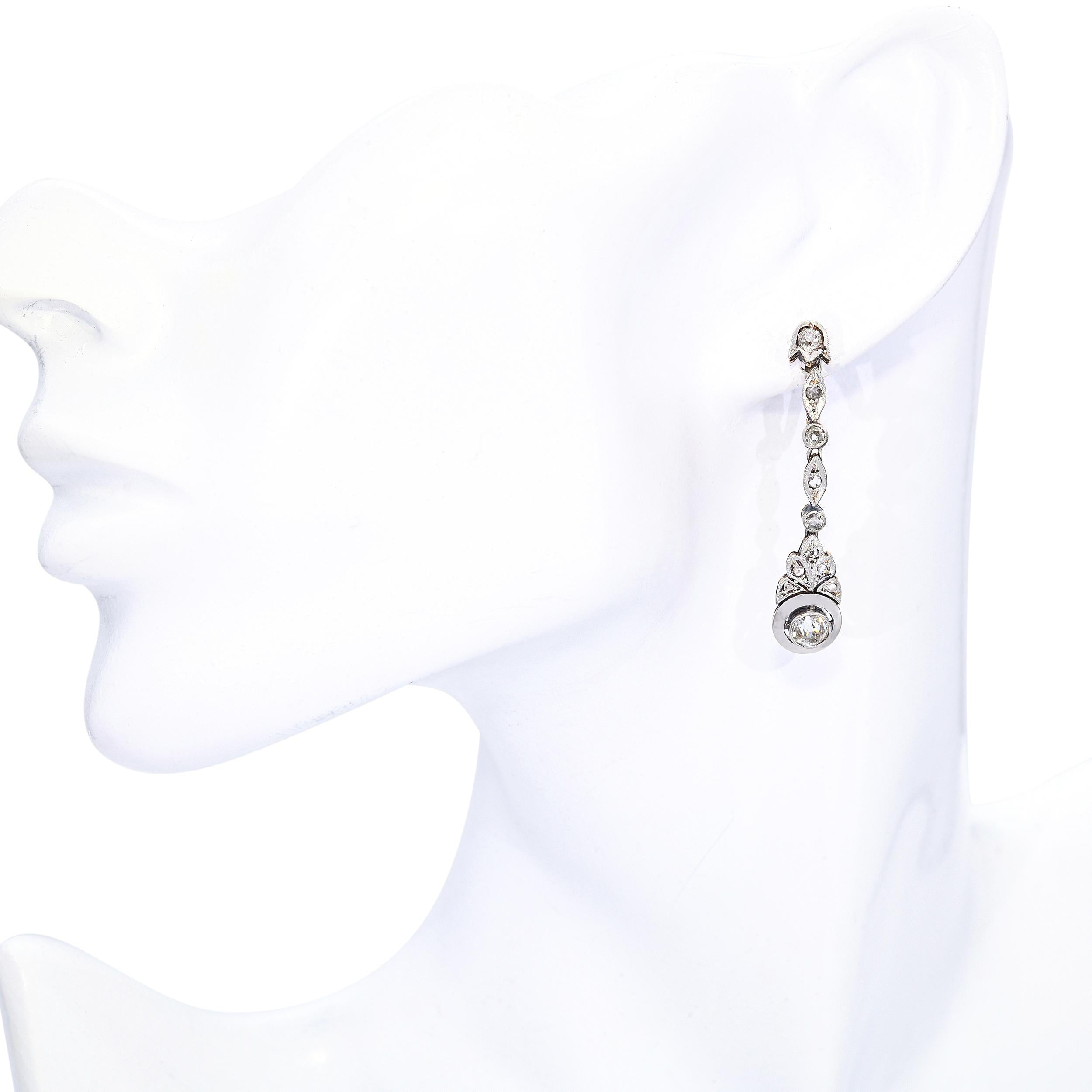 Edwardian 14k Rose Gold & Platinum 1.71tcw Old European Diamond Drop Earrings