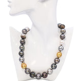 15mm Multi Color South Sea Pearl Necklace with 14k Yellow Gold & Diamond Clasp