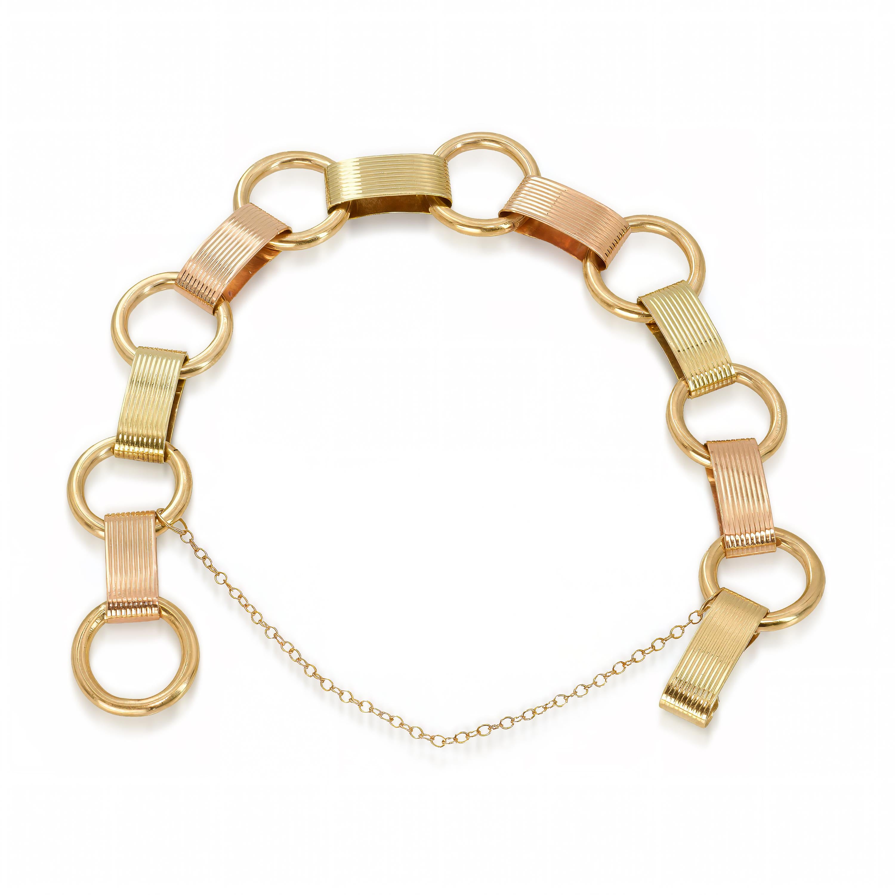 Vintage 14k Yellow Gold and Rose Gold Two Tone Link Bracelet