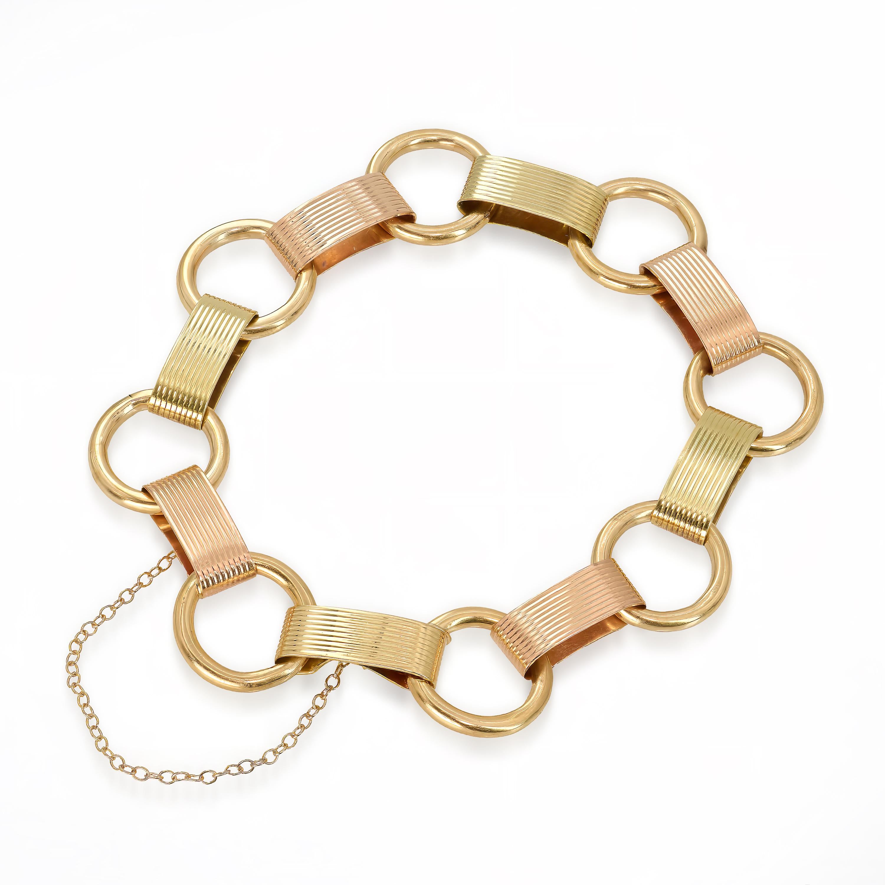 Vintage 14k Yellow Gold and Rose Gold Two Tone Link Bracelet