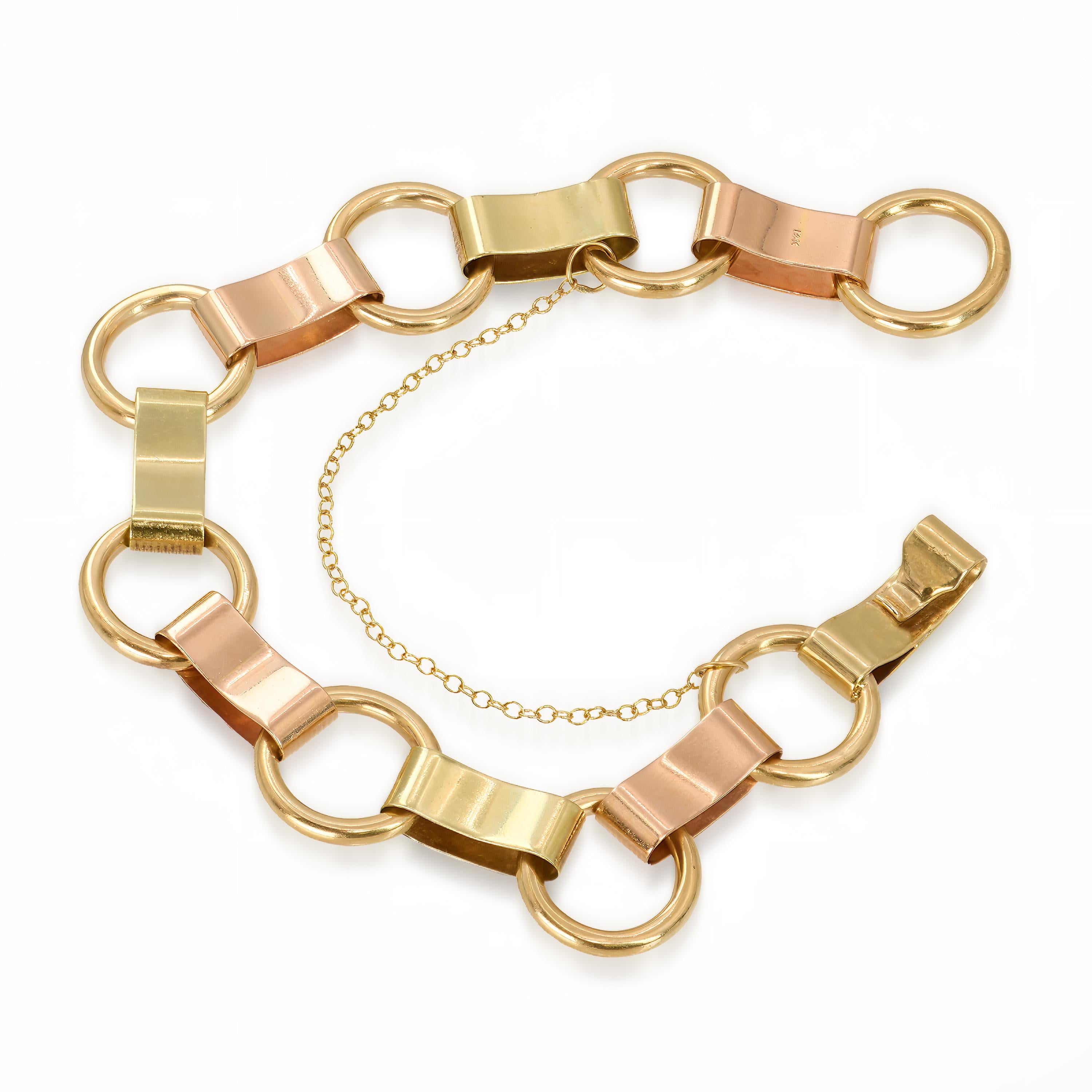 Vintage 14k Yellow Gold and Rose Gold Two Tone Link Bracelet
