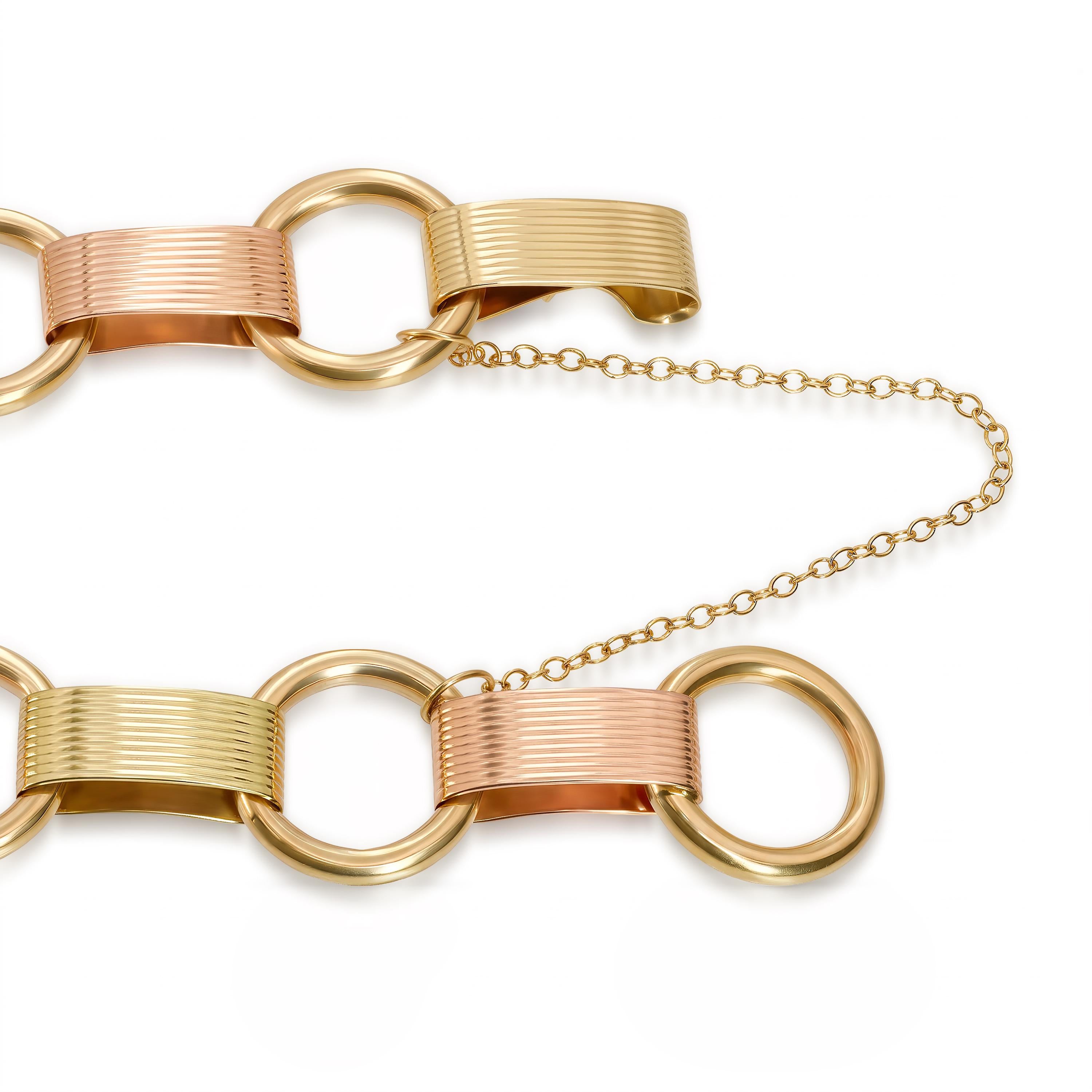 Vintage 14k Yellow Gold and Rose Gold Two Tone Link Bracelet