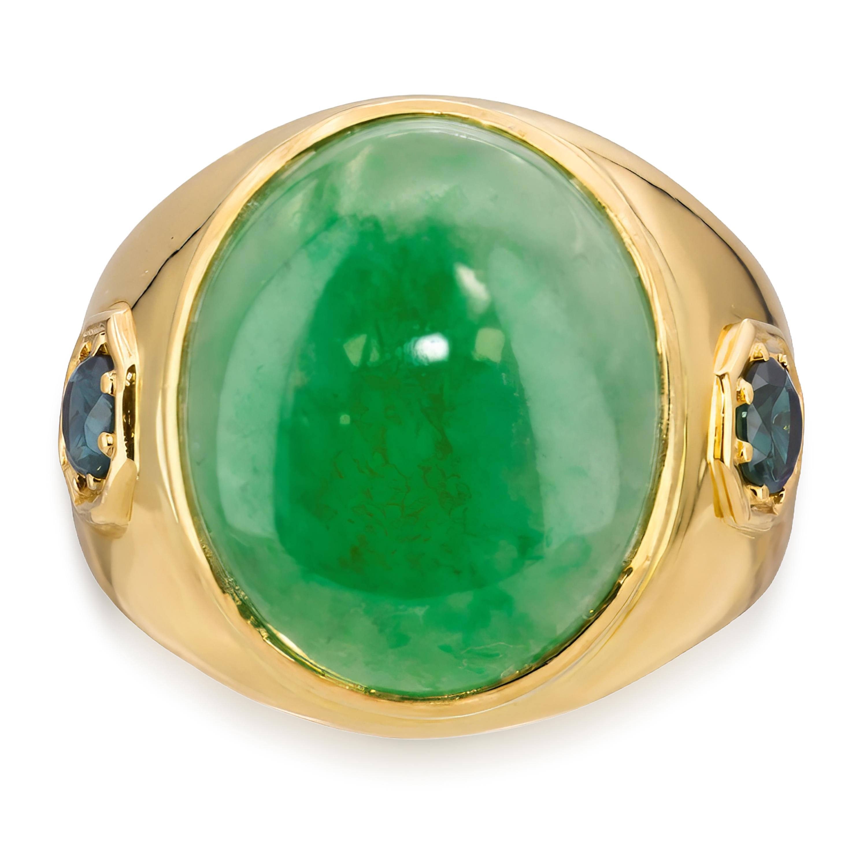 Vintage 20k Yellow Gold Jadeite and Sapphire Cocktail Ring