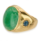 Vintage 20k Yellow Gold Jadeite and Sapphire Cocktail Ring