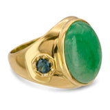 Vintage 20k Yellow Gold Jadeite and Sapphire Cocktail Ring