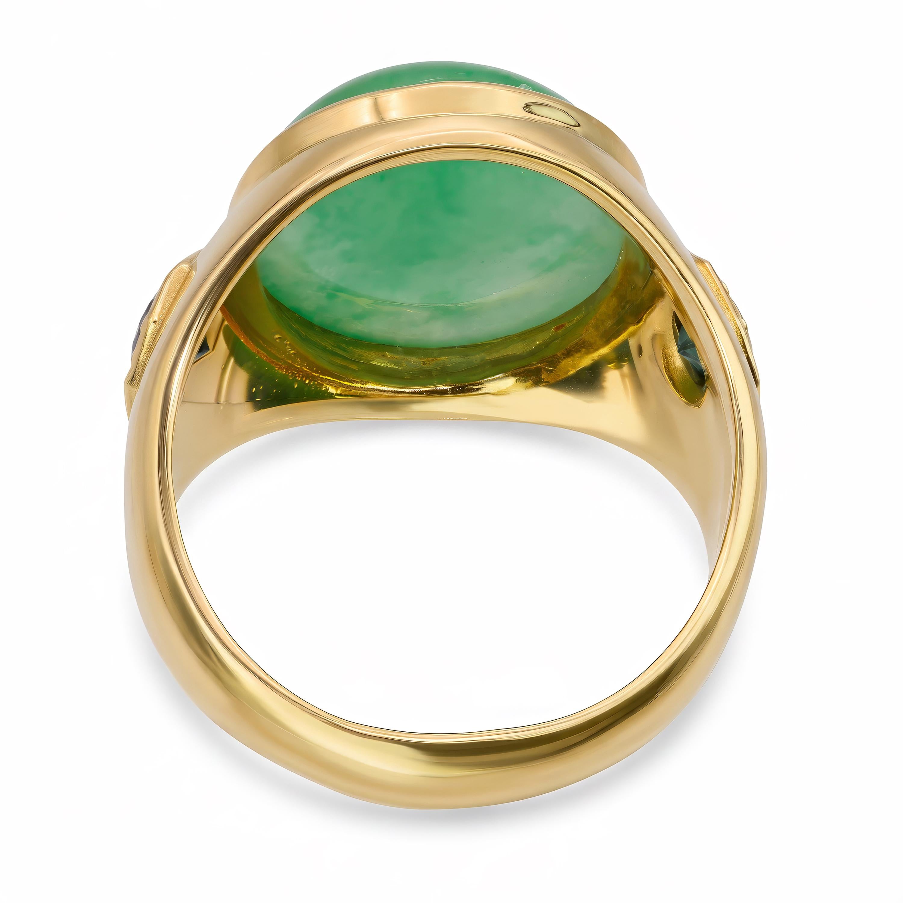 Vintage 20k Yellow Gold Jadeite and Sapphire Cocktail Ring