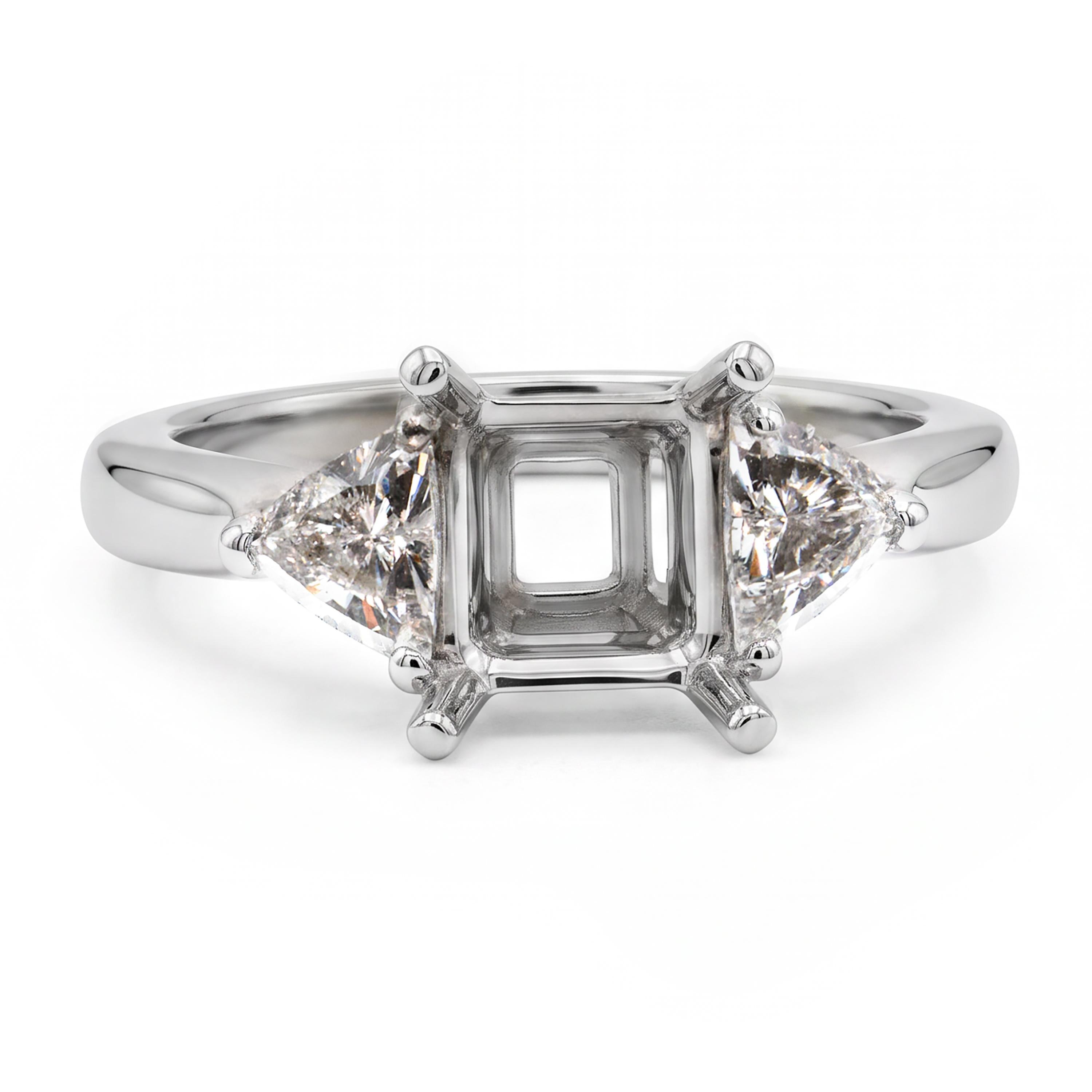 Vintage Platinum Trillion Cut Diamond Semi Mount Engagement Ring