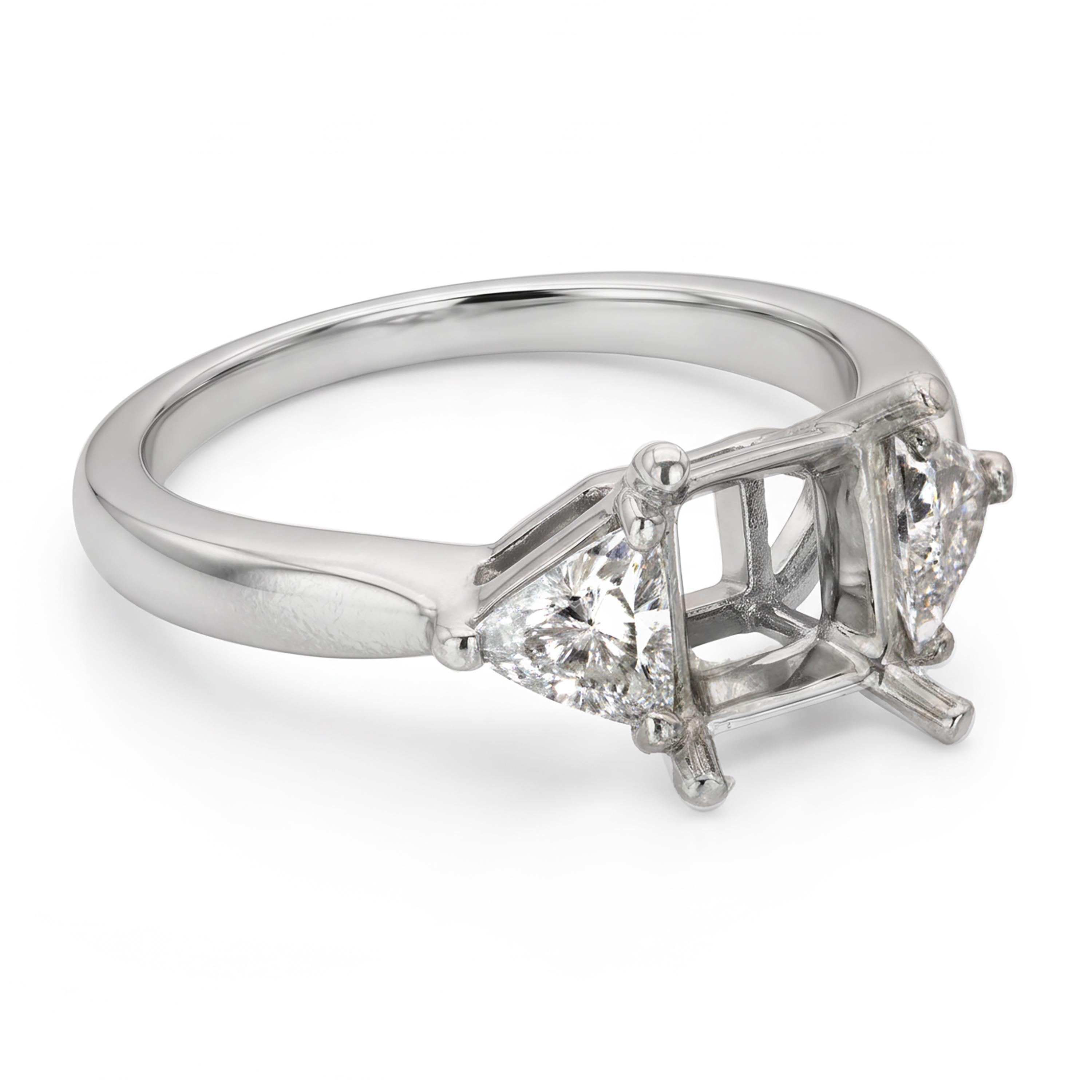 Vintage Platinum Trillion Cut Diamond Semi Mount Engagement Ring