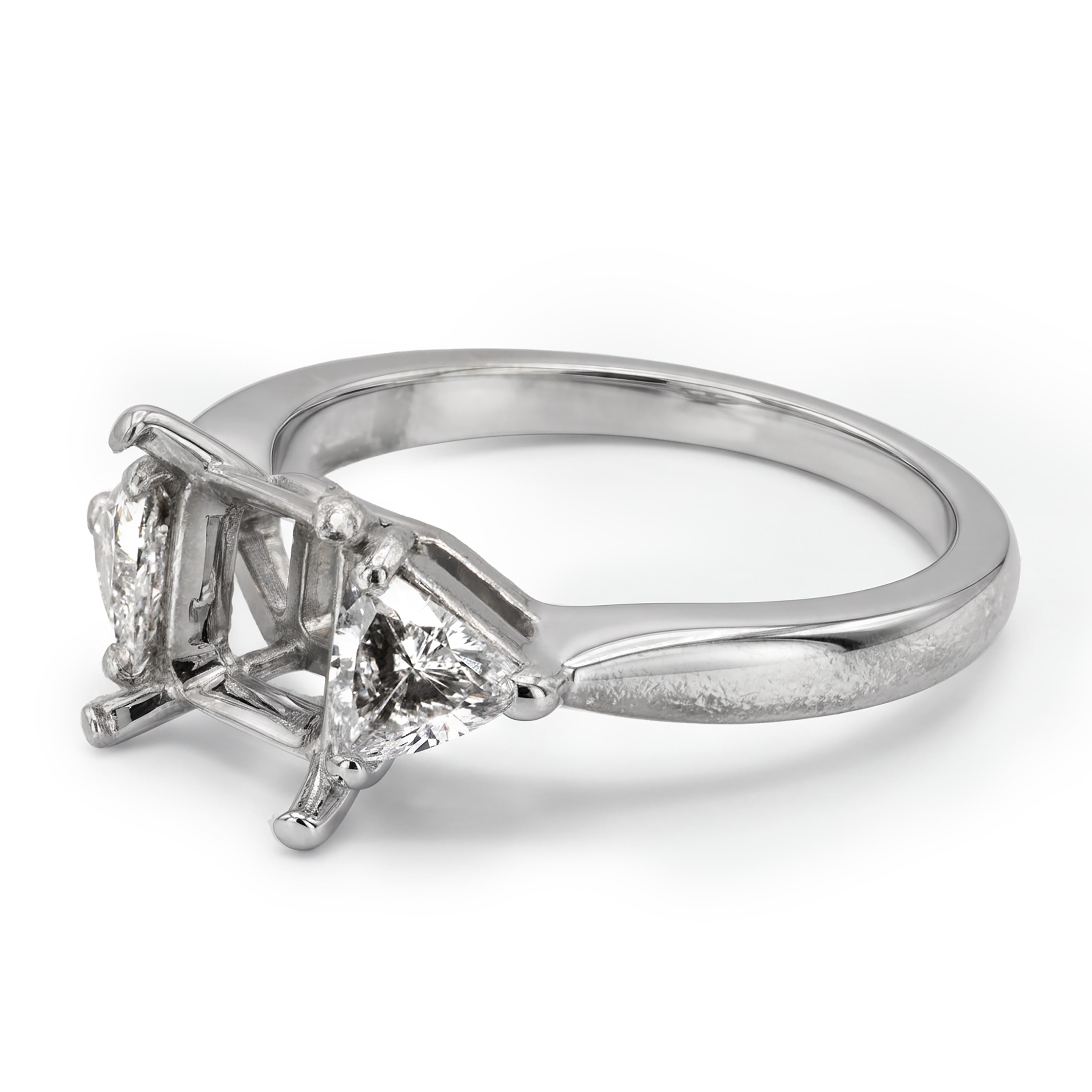 Vintage Platinum Trillion Cut Diamond Semi Mount Engagement Ring