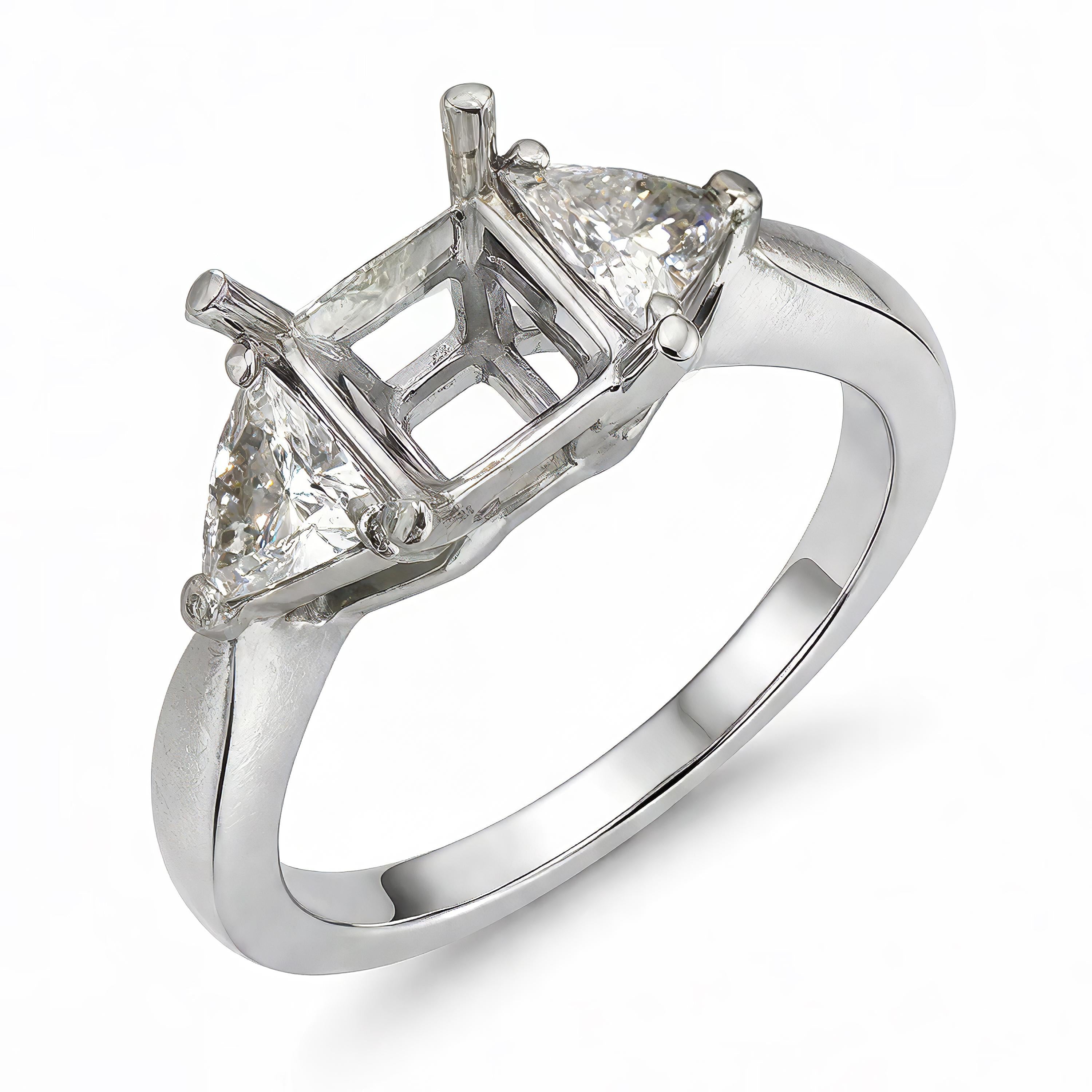 Vintage Platinum Trillion Cut Diamond Semi Mount Engagement Ring
