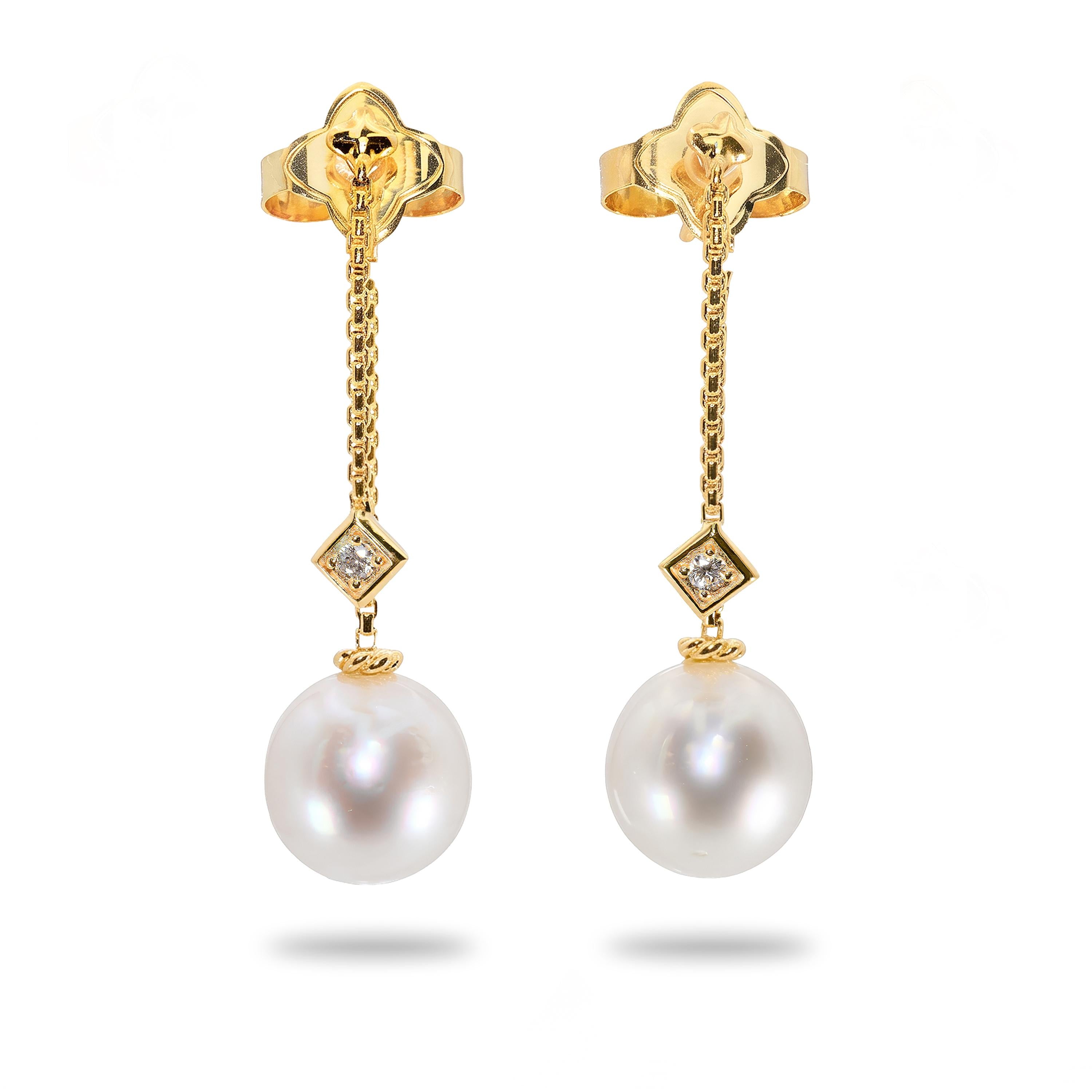 David Yurman 18k Yellow Gold Solari Pearl and Diamond Drop Earrings