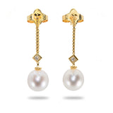 David Yurman 18k Yellow Gold Solari Pearl and Diamond Drop Earrings