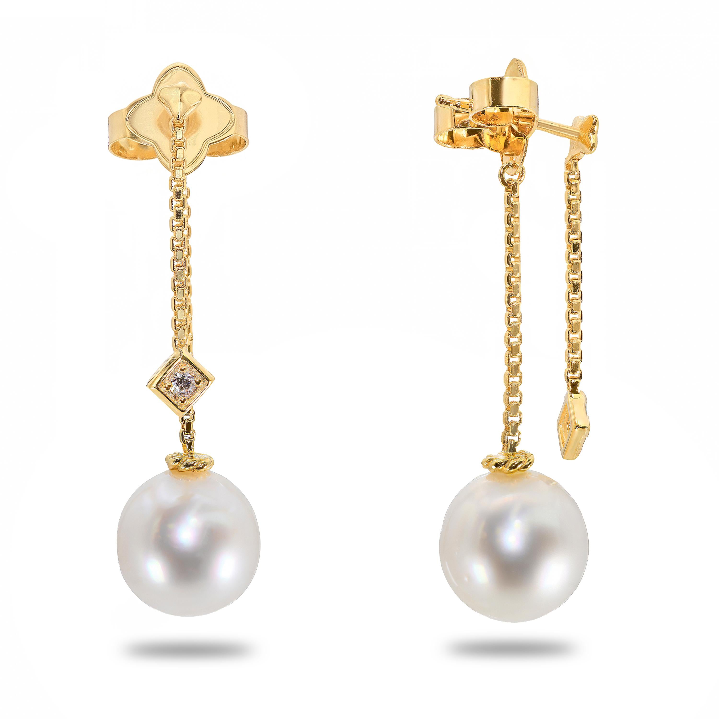 David Yurman 18k Yellow Gold Solari Pearl and Diamond Drop Earrings