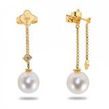 David Yurman 18k Yellow Gold Solari Pearl and Diamond Drop Earrings