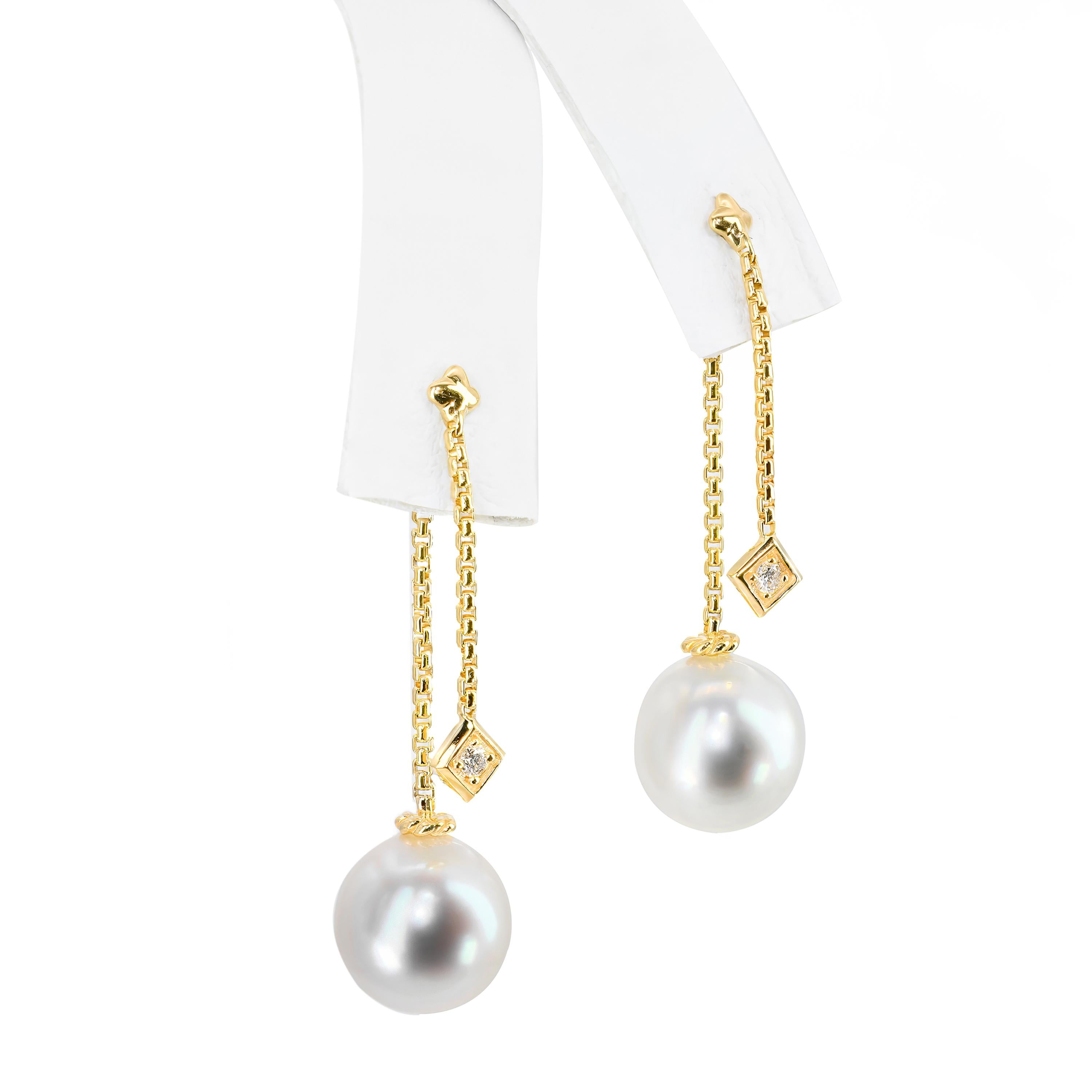 David Yurman 18k Yellow Gold Solari Pearl and Diamond Drop Earrings
