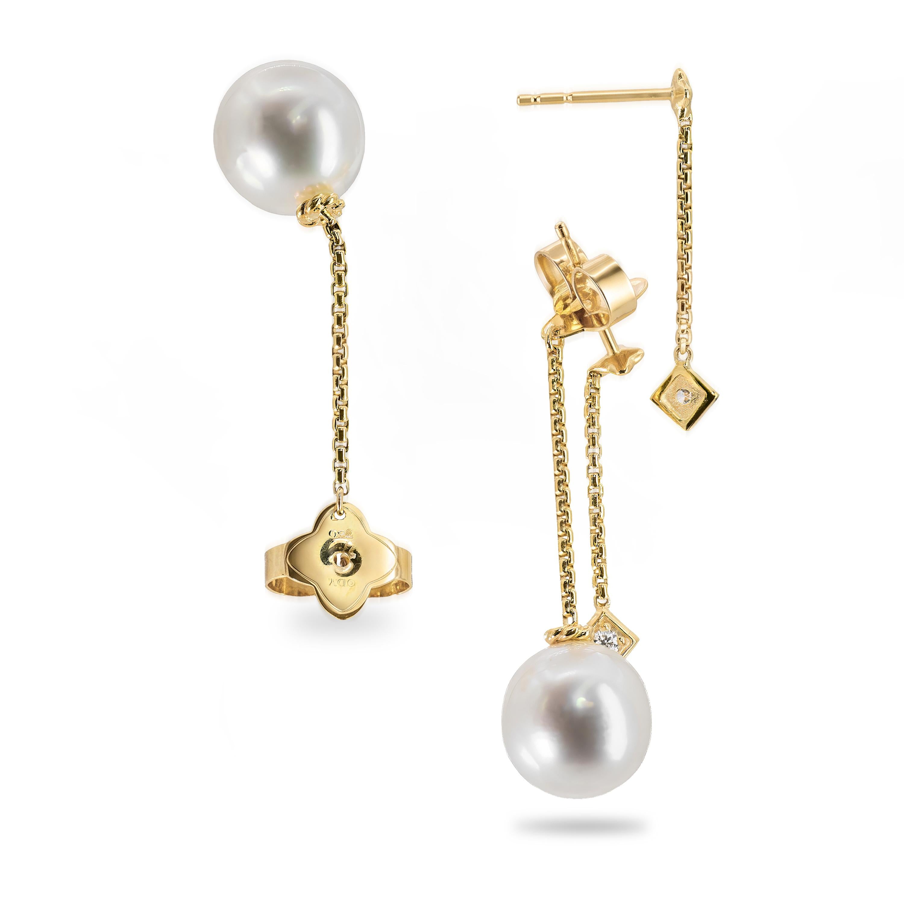 David Yurman 18k Yellow Gold Solari Pearl and Diamond Drop Earrings