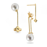 David Yurman 18k Yellow Gold Solari Pearl and Diamond Drop Earrings