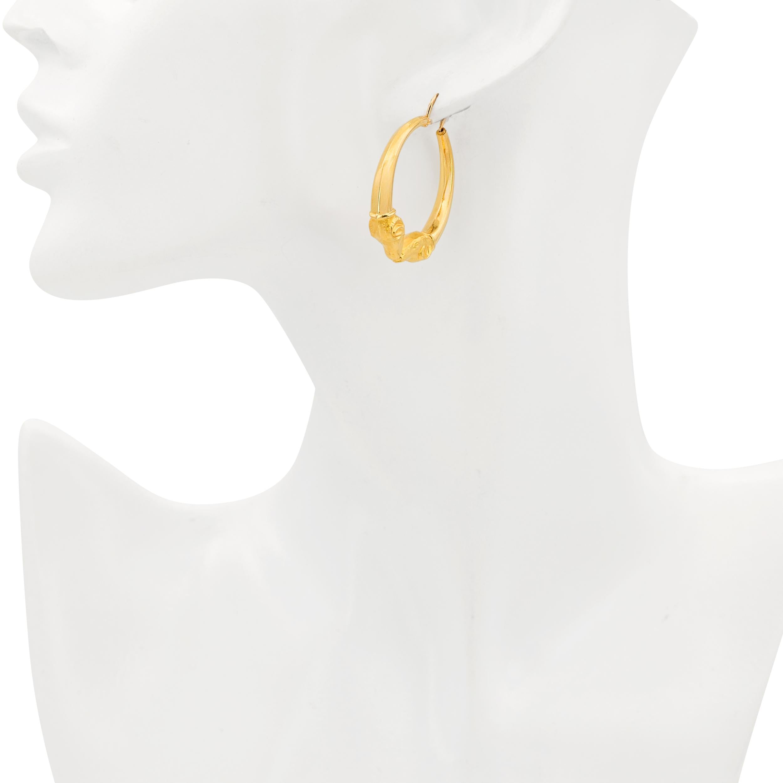 Vintage 19k Yellow Gold Rams Head Hoop Earrings