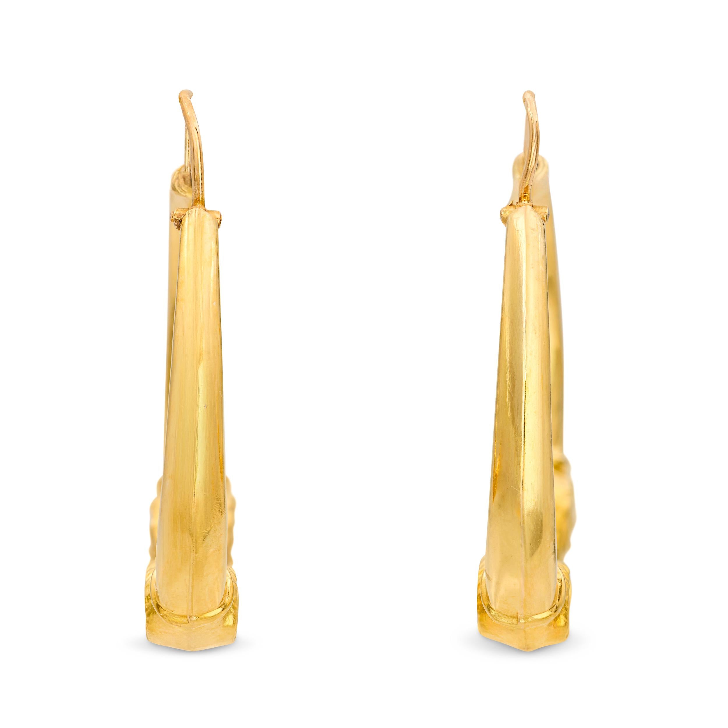 Vintage 19k Yellow Gold Rams Head Hoop Earrings