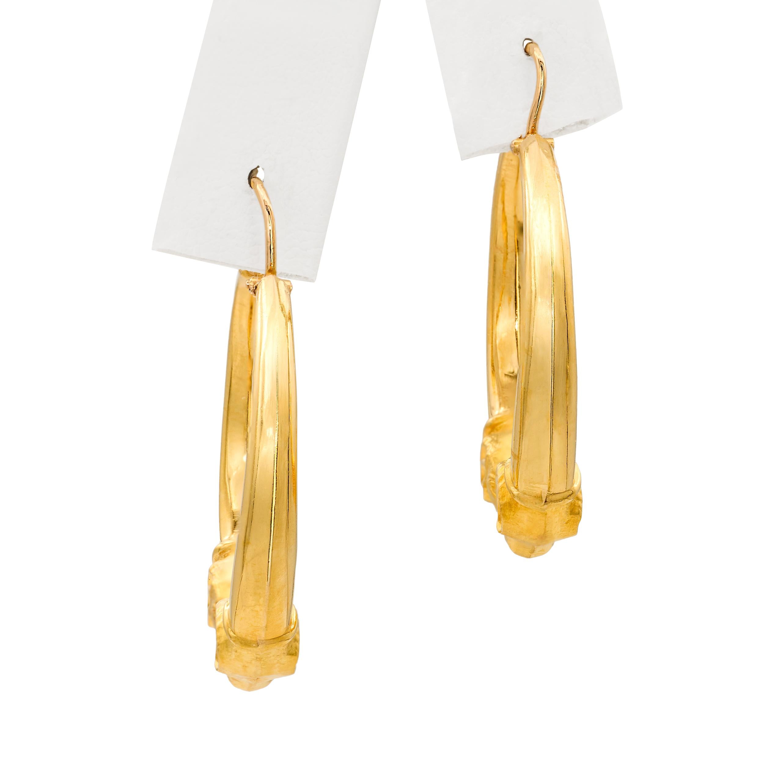 Vintage 19k Yellow Gold Rams Head Hoop Earrings