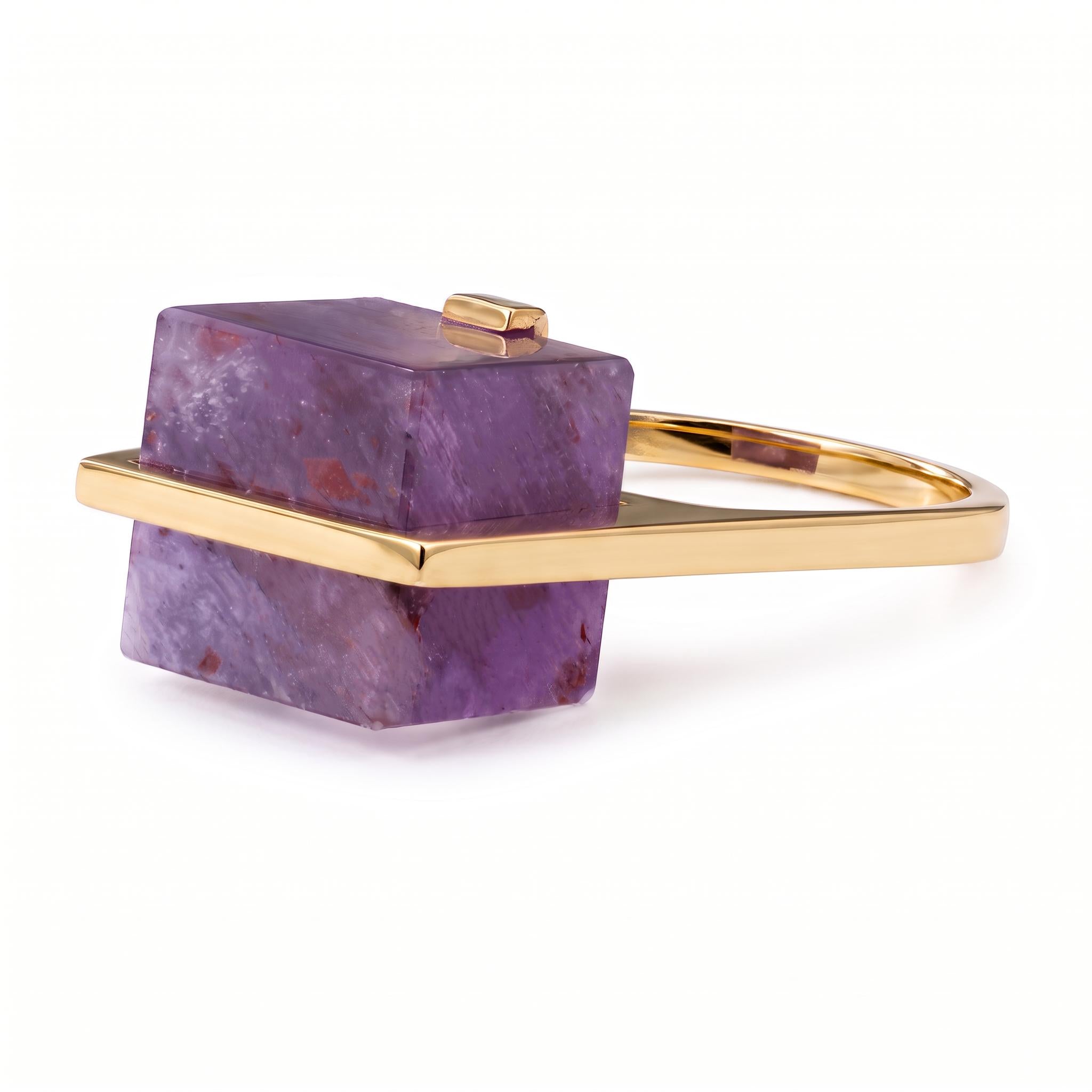 Vintage 16k Yellow Gold Amethyst Cube Modernist Ring
