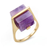 Vintage 16k Yellow Gold Amethyst Cube Modernist Ring