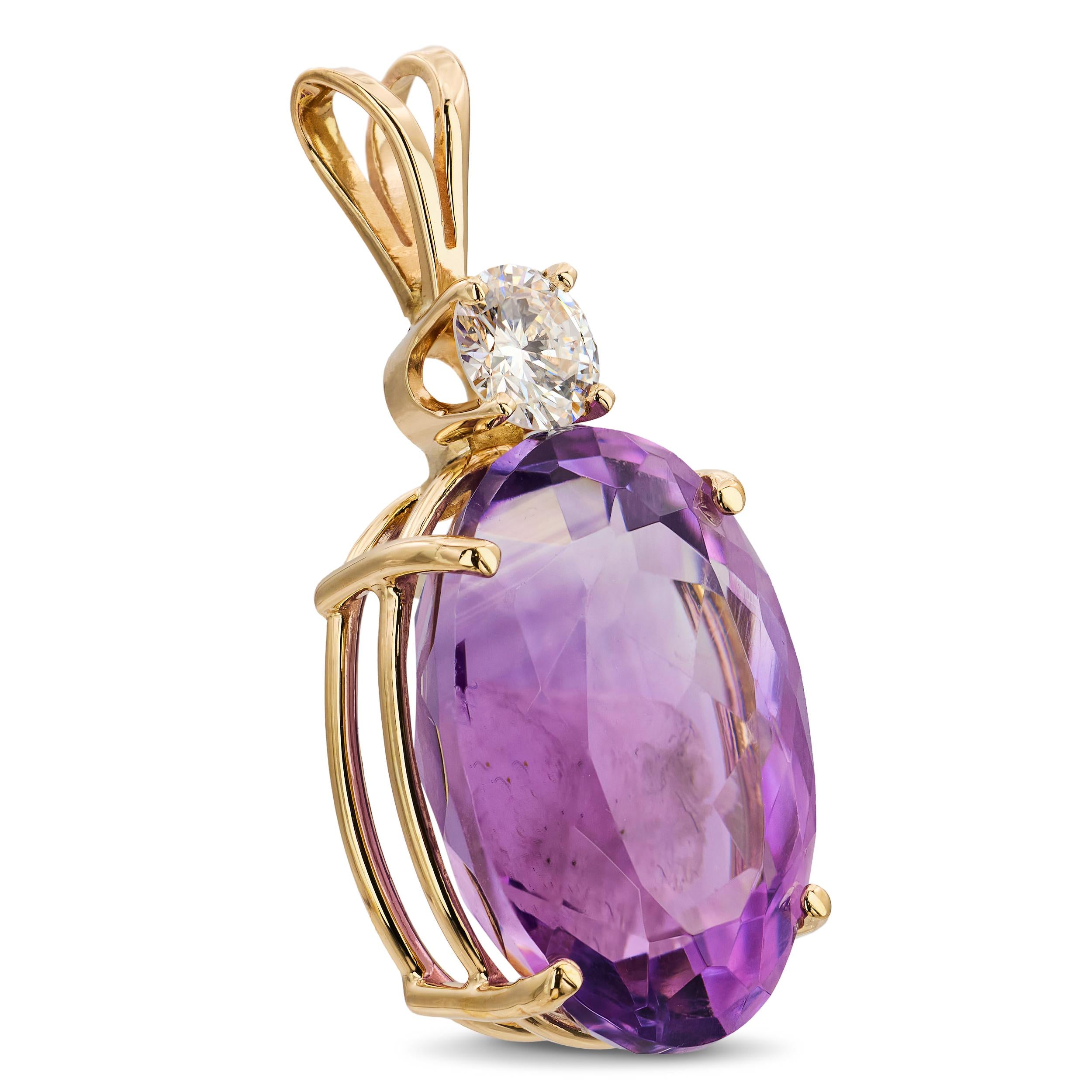 Yellow Gold Amethyst and Diamond Pendant