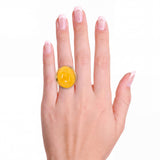Vintage 14k Yellow Gold Butterscotch Amber Cabochon Cocktail Ring