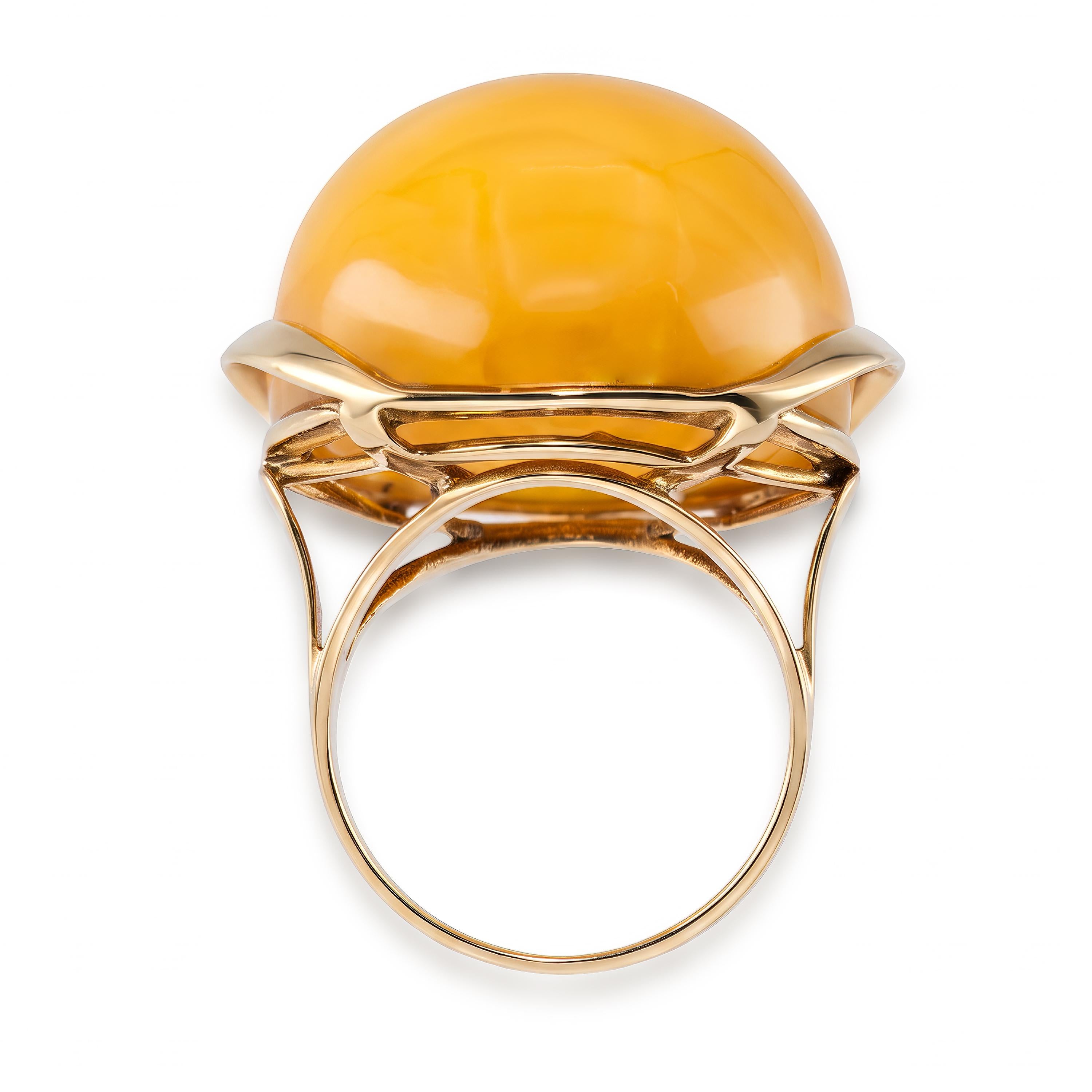 Vintage 14k Yellow Gold Butterscotch Amber Cabochon Cocktail Ring