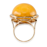 Vintage 14k Yellow Gold Butterscotch Amber Cabochon Cocktail Ring