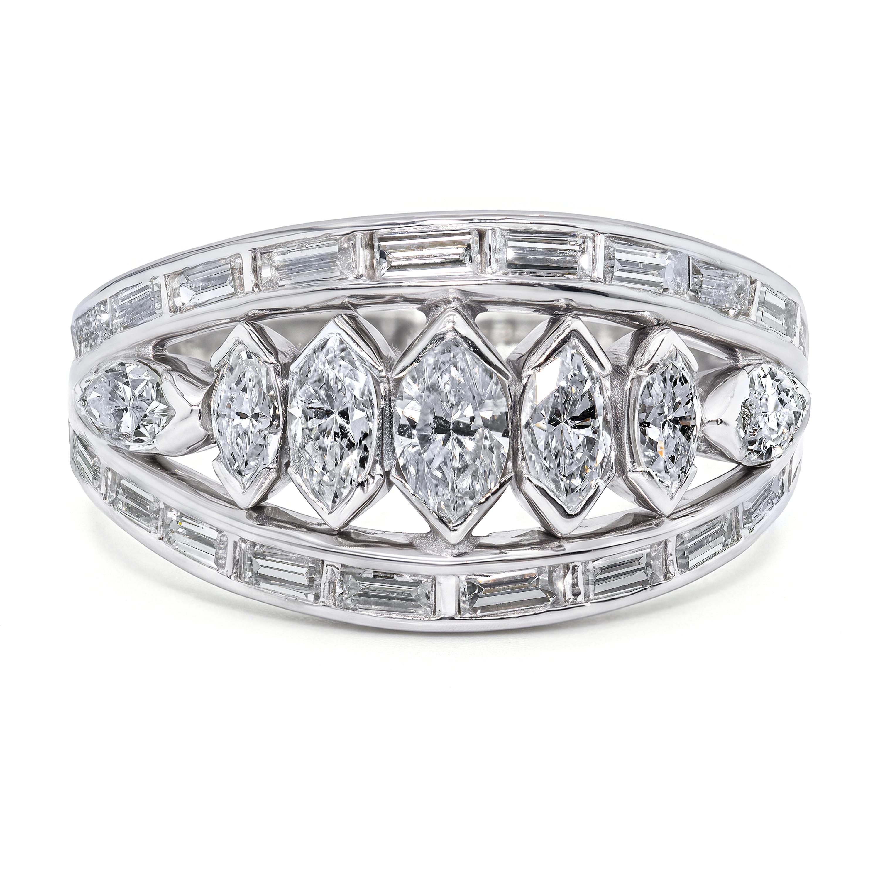 Vintage Platinum Marquise Diamond Graduated Ring
