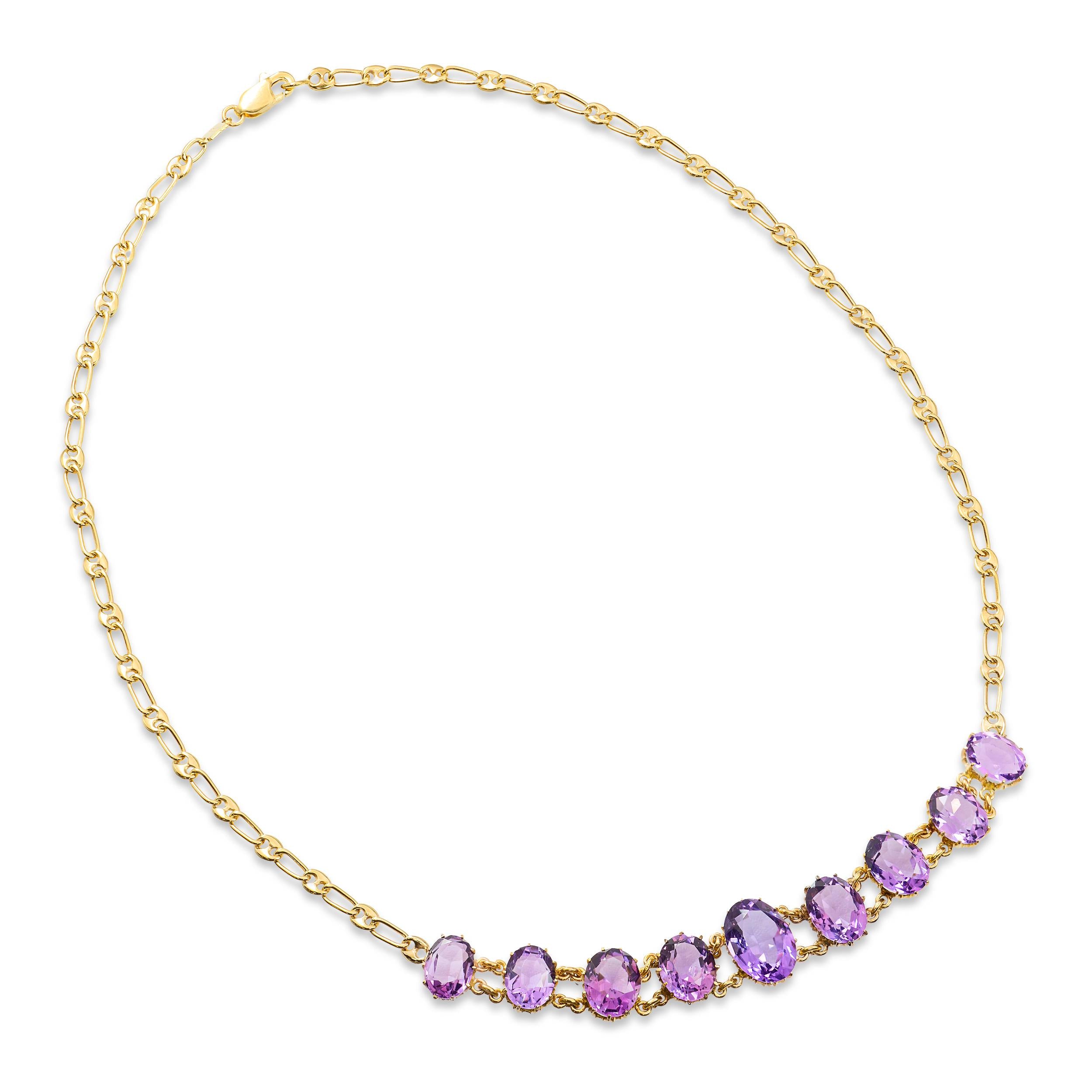 Vintage 14k Yellow Gold Amethyst Graduated Necklace