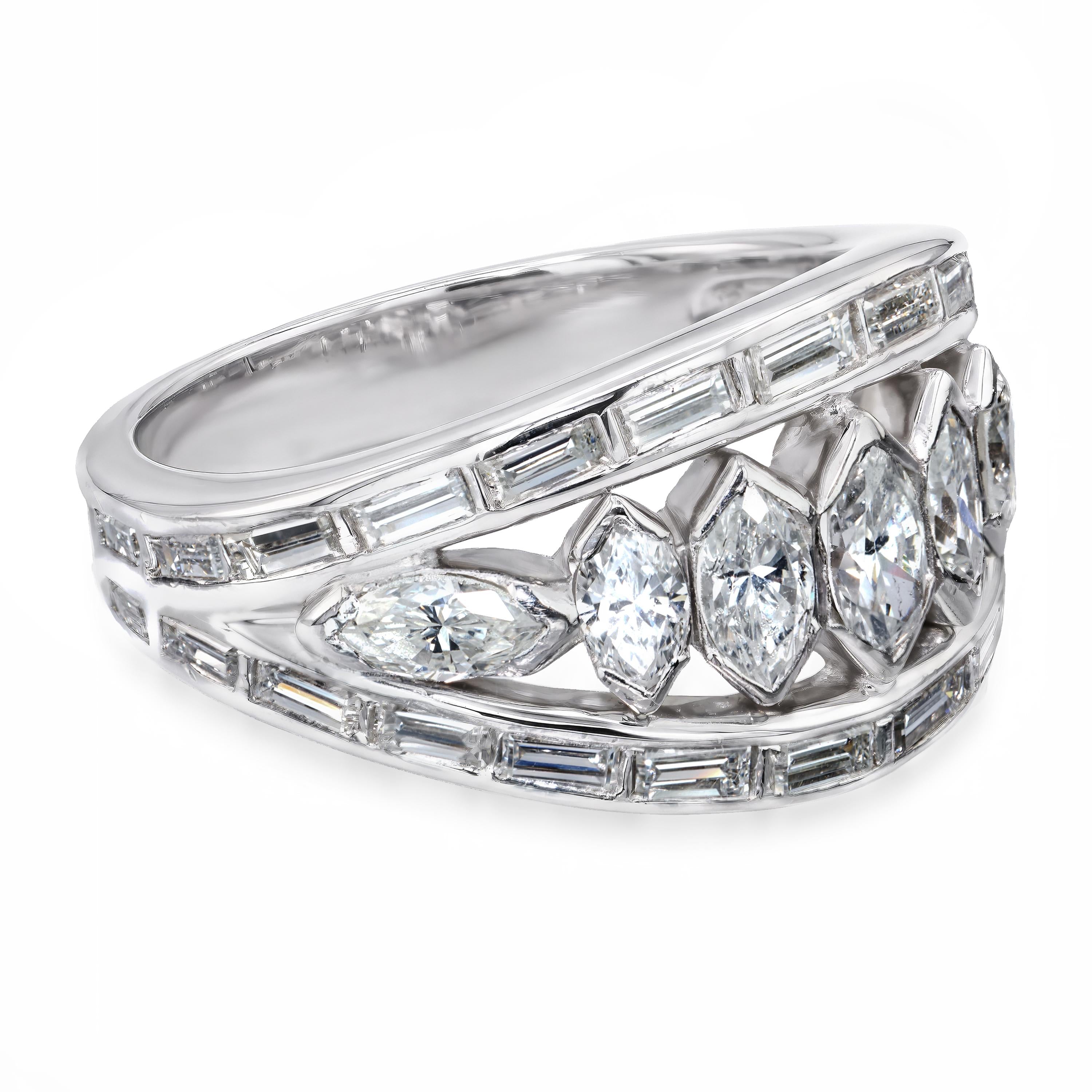 Vintage Platinum Marquise Diamond Graduated Ring