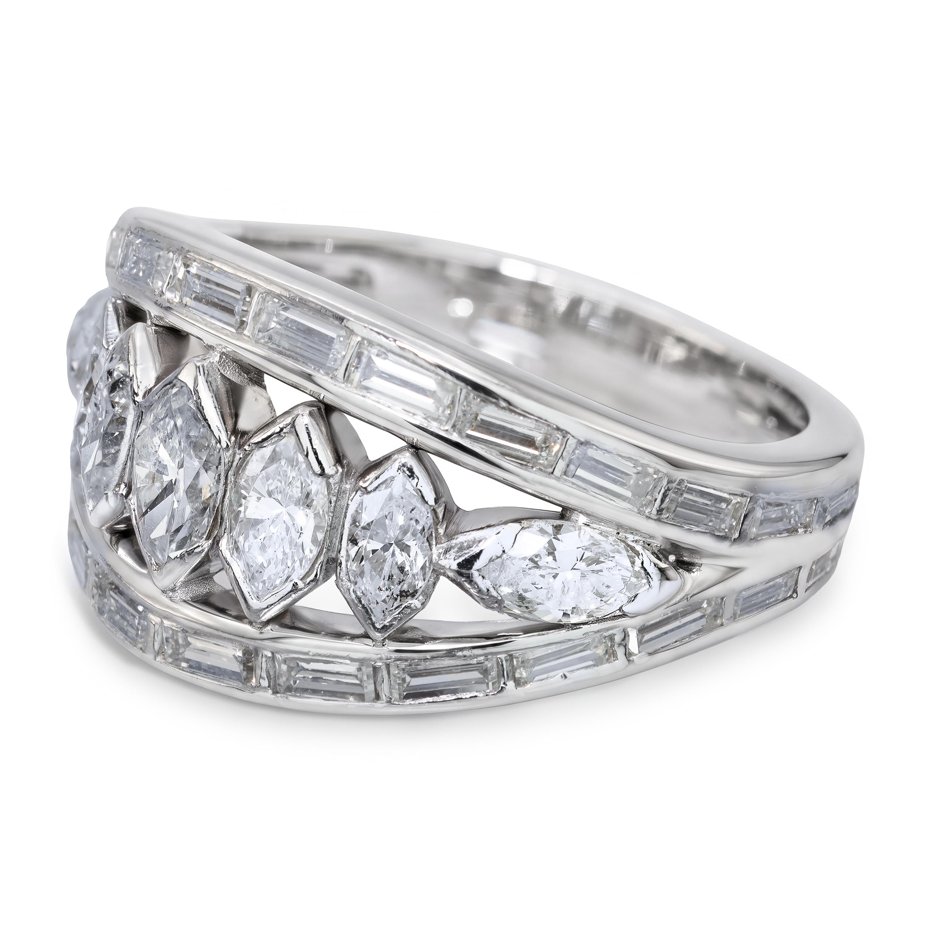 Vintage Platinum Marquise Diamond Graduated Ring