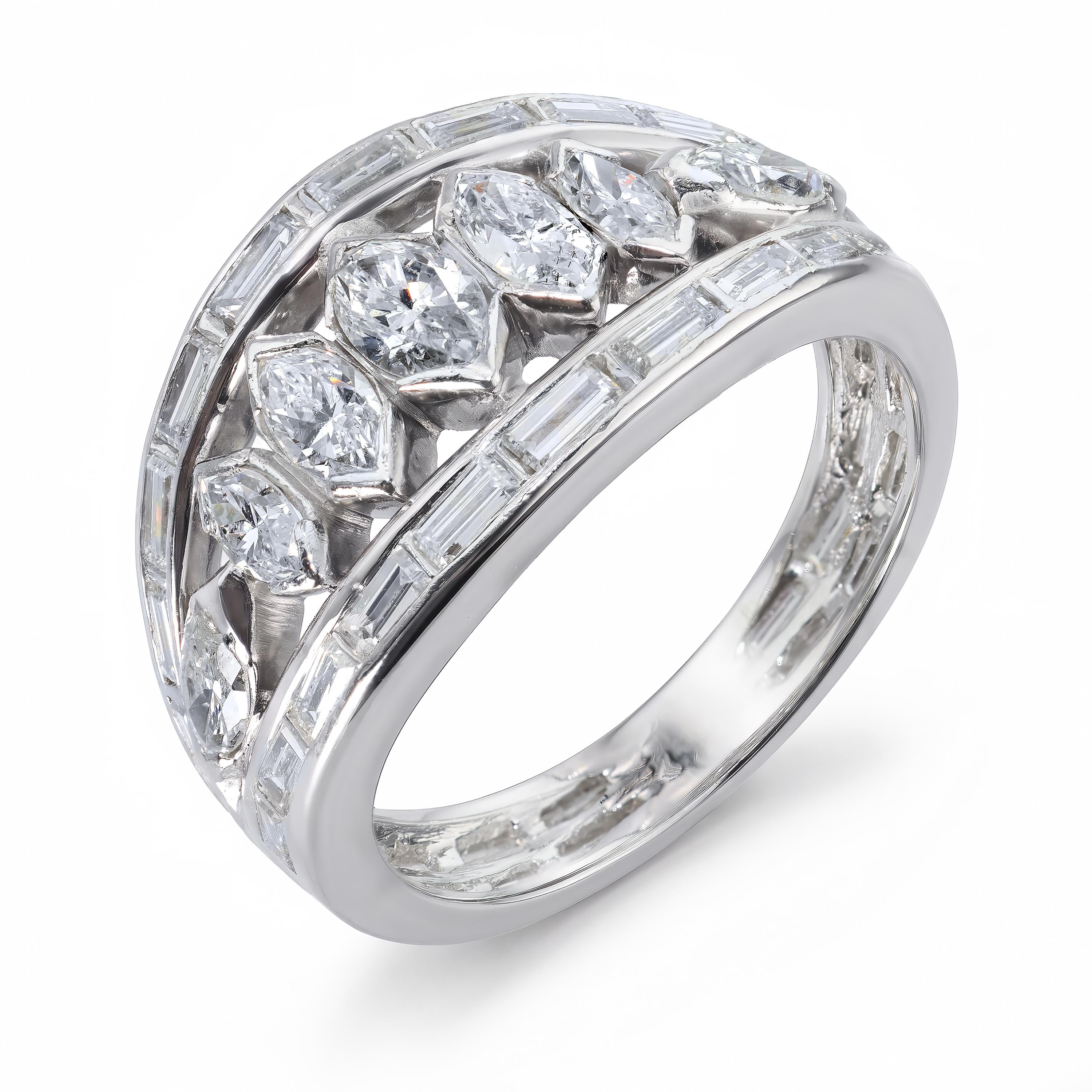 Vintage Platinum Marquise Diamond Graduated Ring