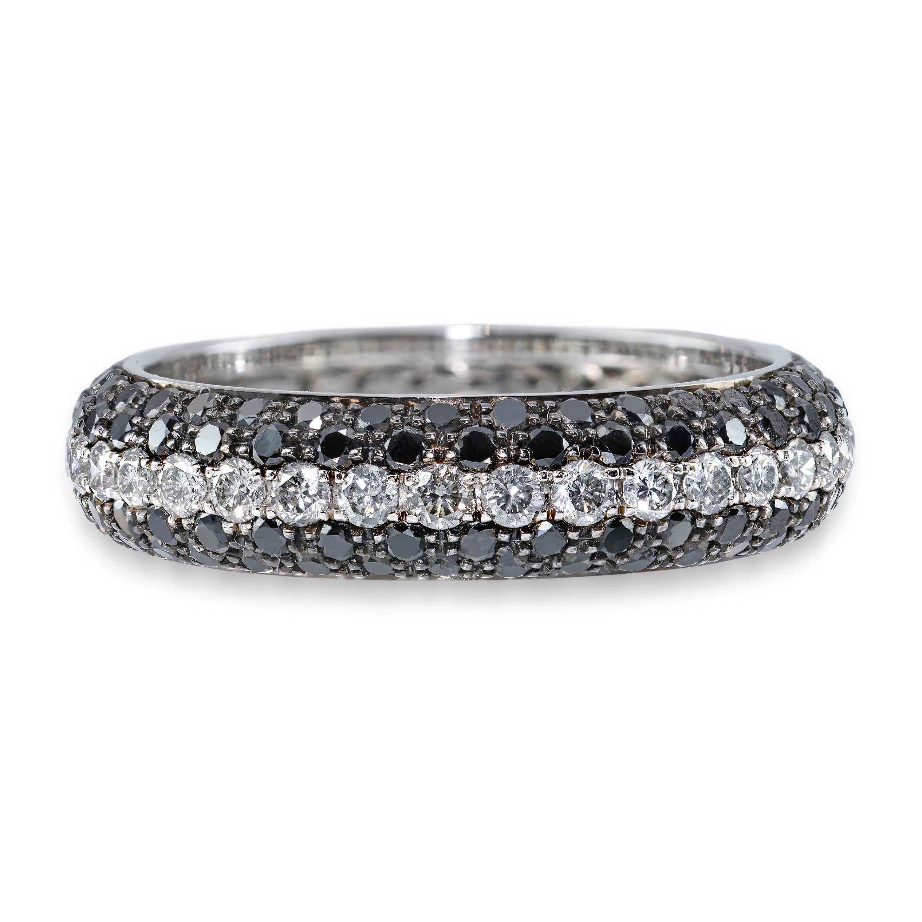 18k White Gold White and Black Diamond Pavé Eternity Band Ring