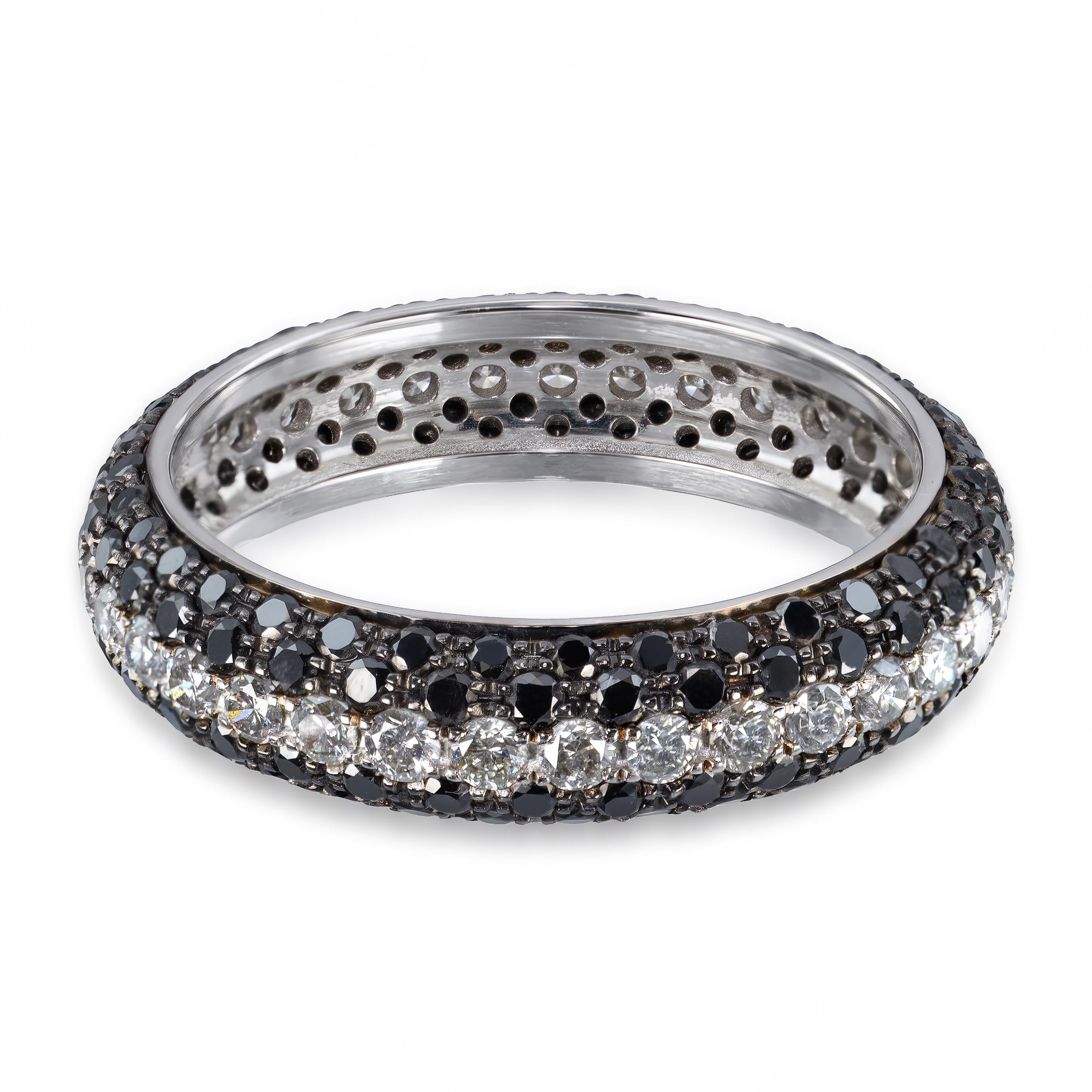 18k White Gold White and Black Diamond Pavé Eternity Band Ring