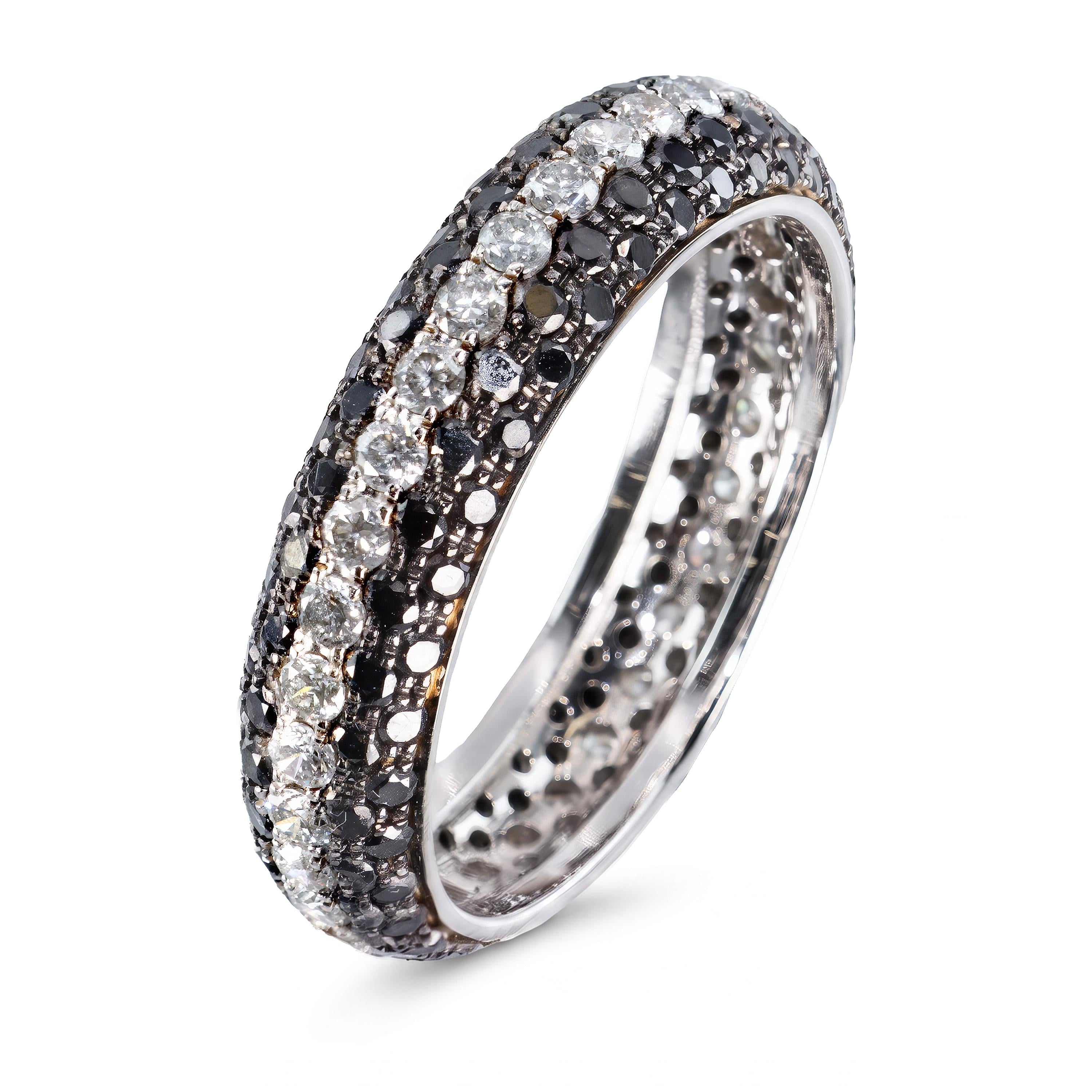 18k White Gold White and Black Diamond Pavé Eternity Band Ring