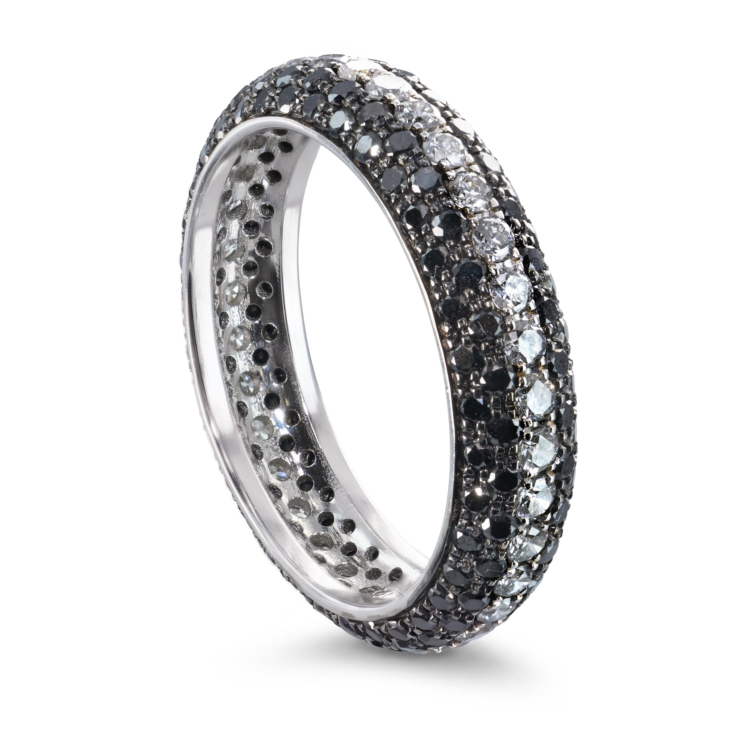 18k White Gold White and Black Diamond Pavé Eternity Band Ring
