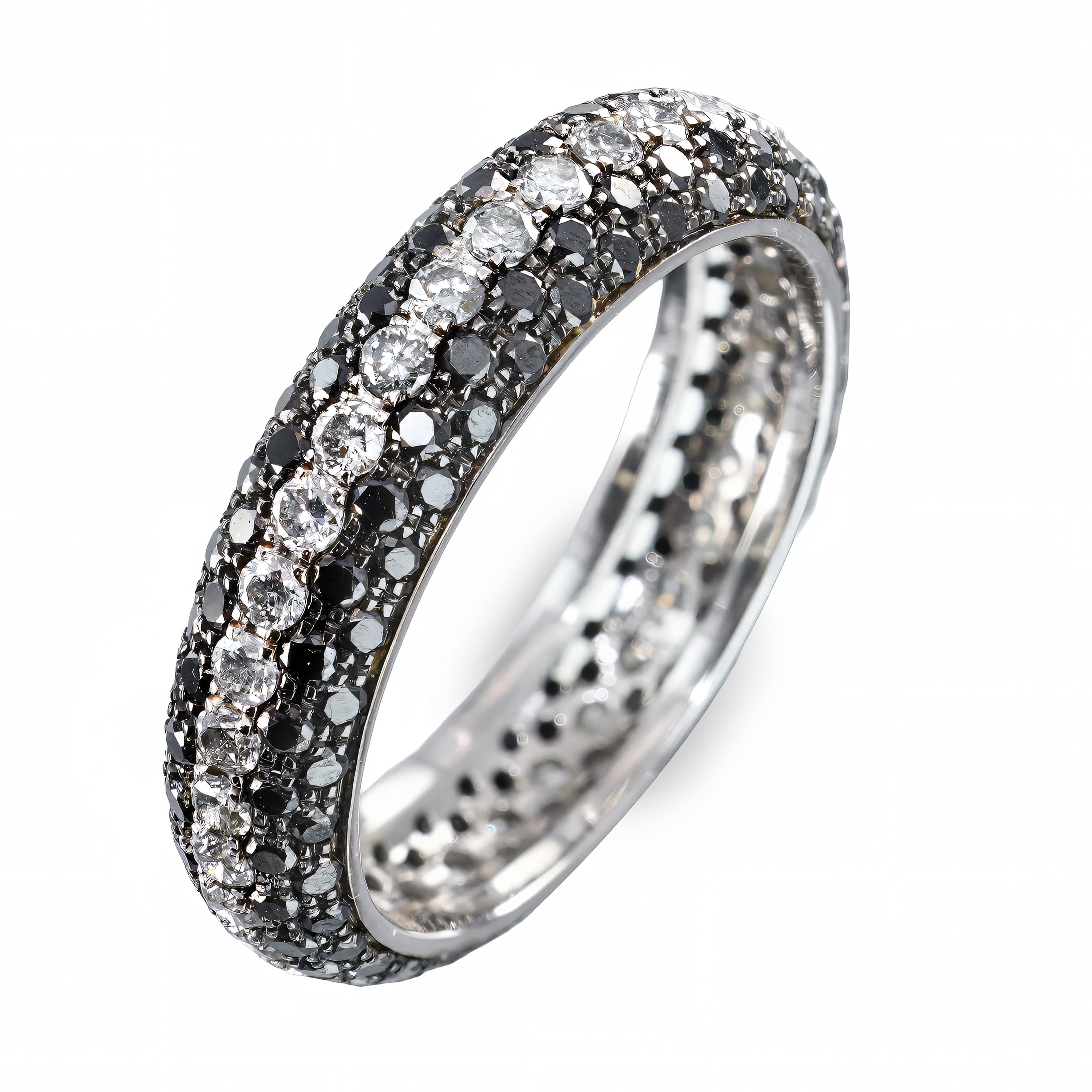18k White Gold White and Black Diamond Pavé Eternity Band Ring