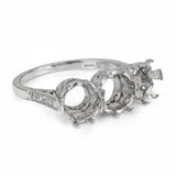 Art Deco Platinum Rose Cut and OEC Diamond Accented Three Stone Semi Mount Ring