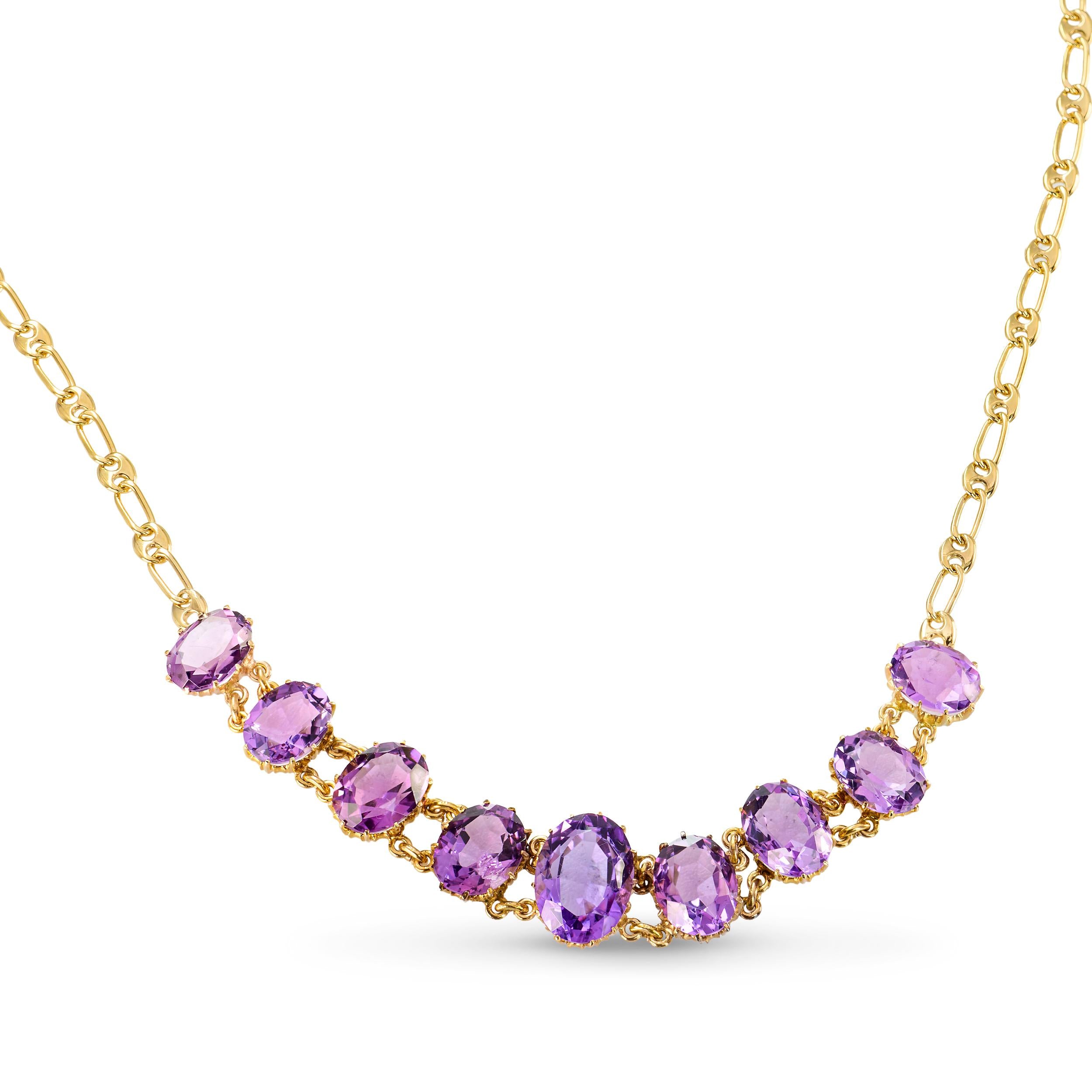 Vintage 14k Yellow Gold Amethyst Graduated Necklace