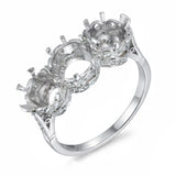 Art Deco Platinum Rose Cut and OEC Diamond Accented Three Stone Semi Mount Ring