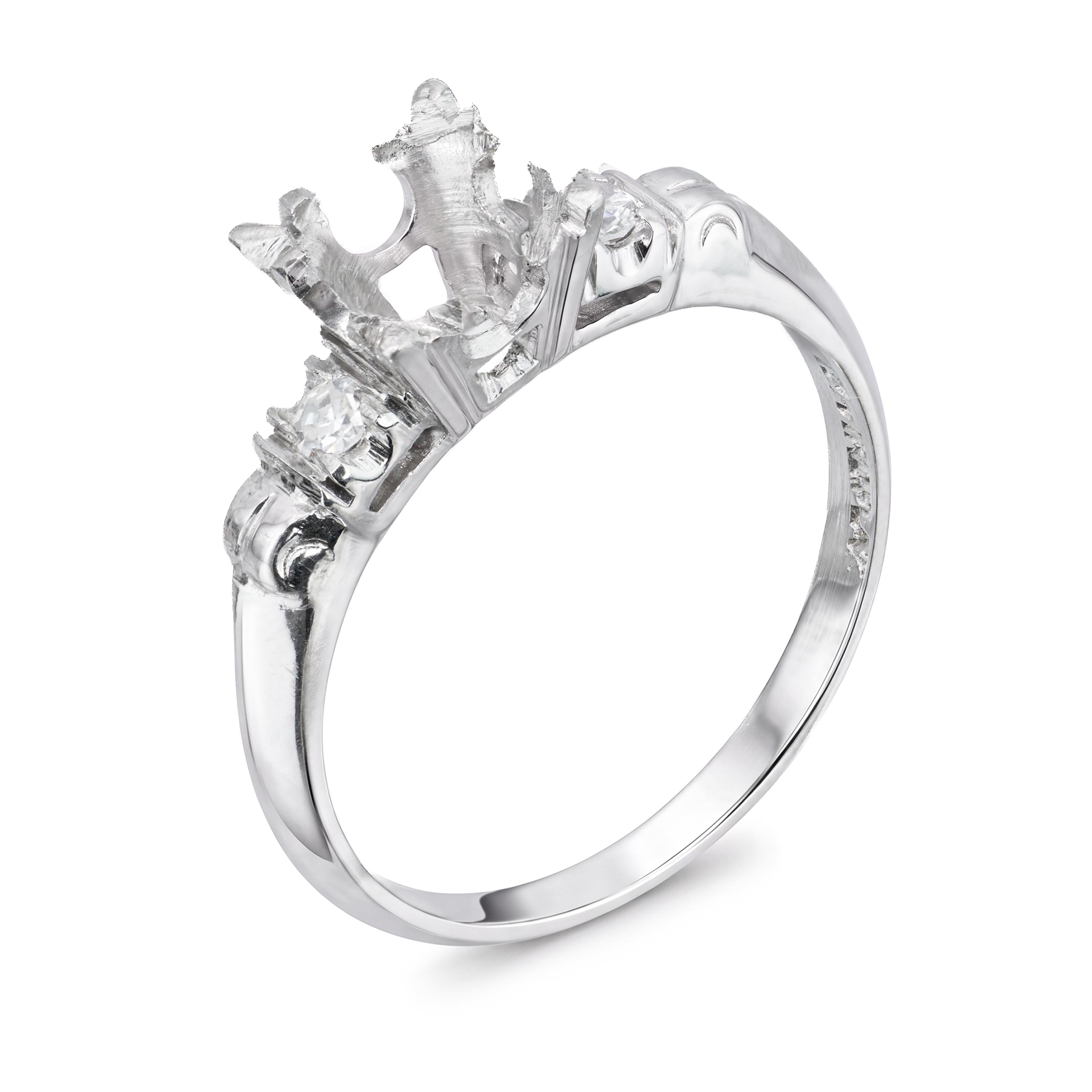 Vintage Platinum Diamond Semi Mount Engagement Ring