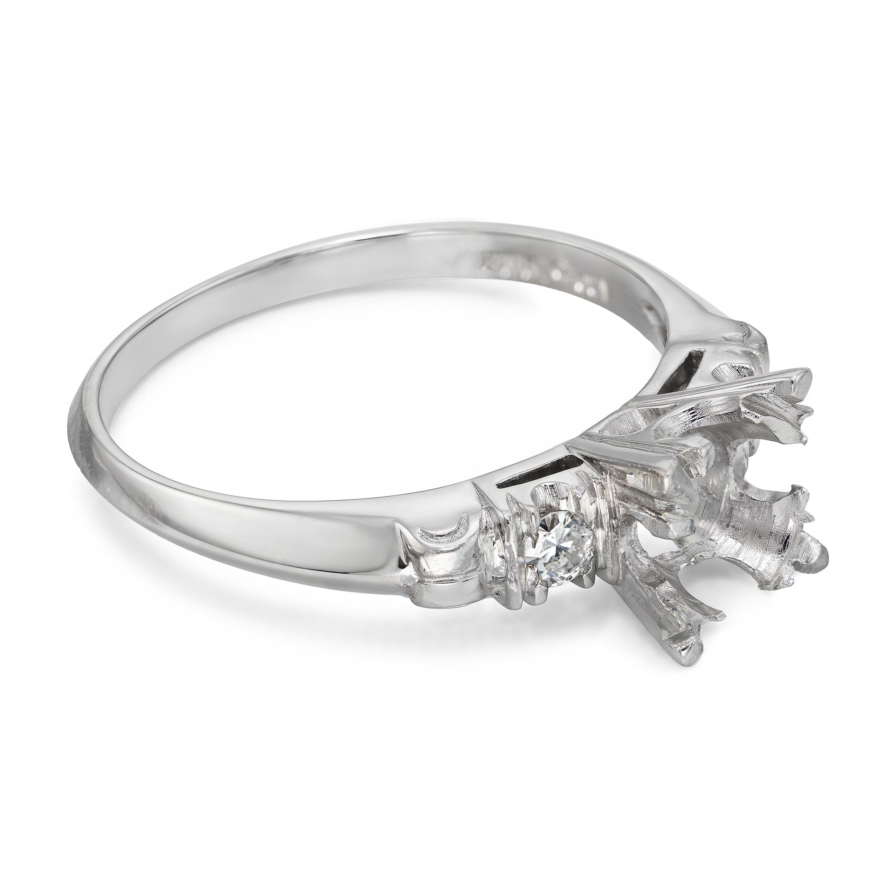 Vintage Platinum Diamond Semi Mount Engagement Ring