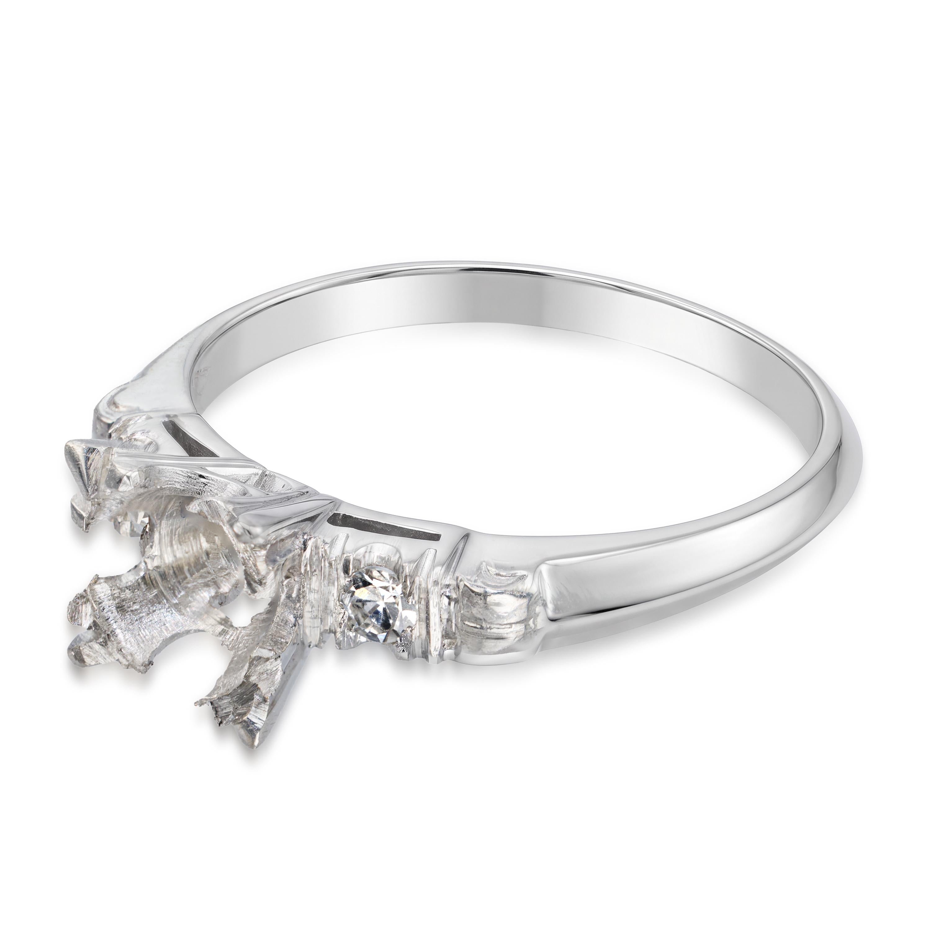 Vintage Platinum Diamond Semi Mount Engagement Ring