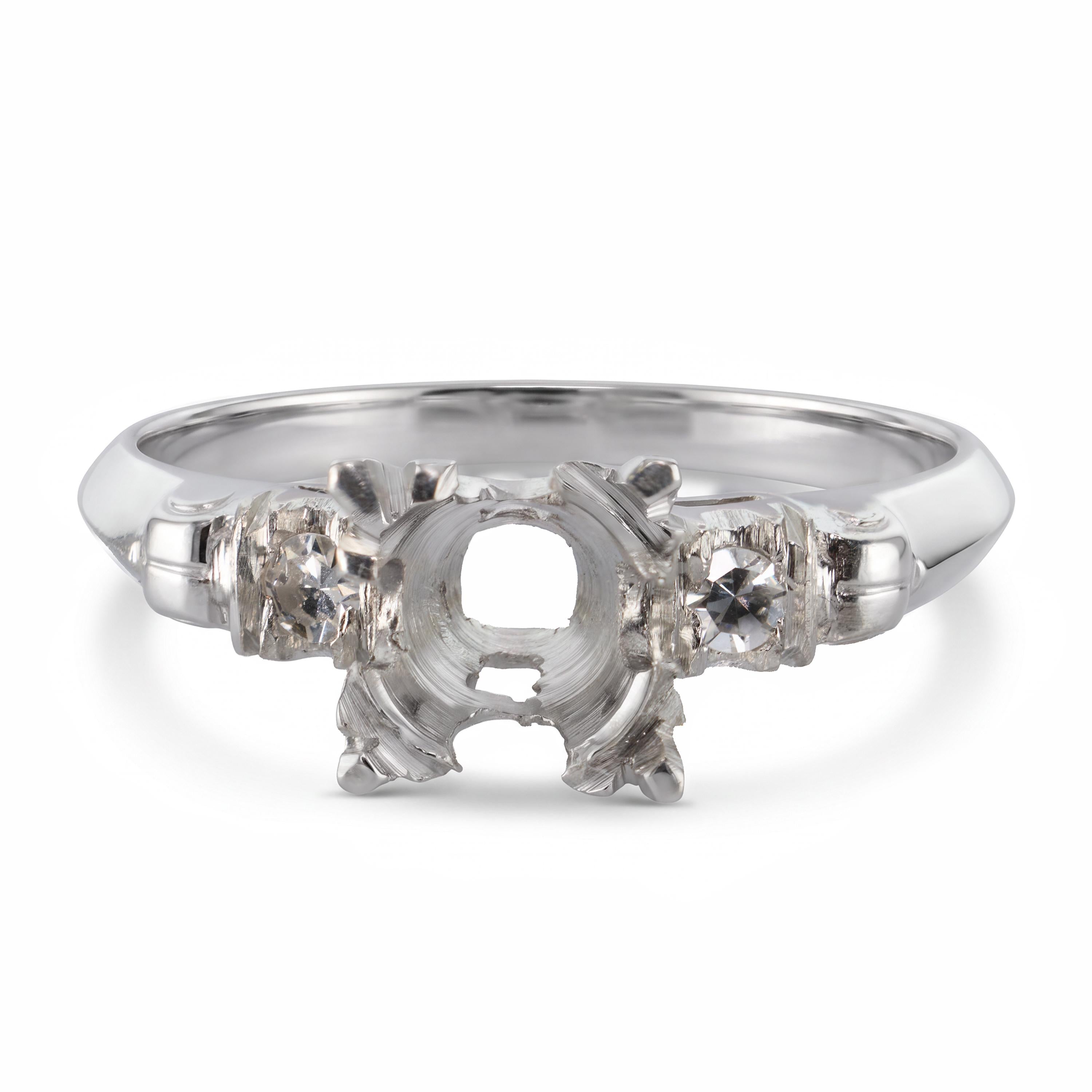 Vintage Platinum Diamond Semi Mount Engagement Ring